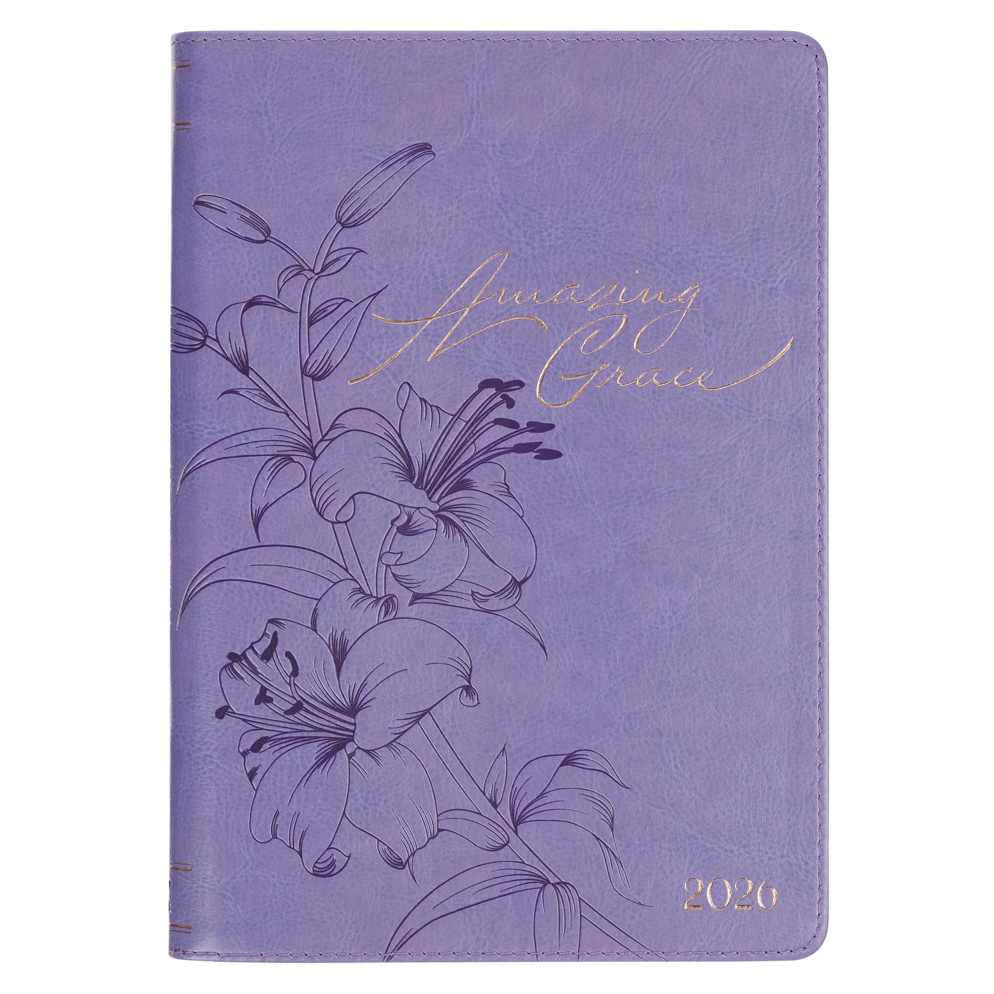 Christian Art Gifts 2026 12 Month Vegan Leather Zippered Executive Scripture Planner for Women: Amazing Grace Encouraging Message, Daily Planning/Budgeting, Time Slots, To-dos, Purple Floral/Rose Gold