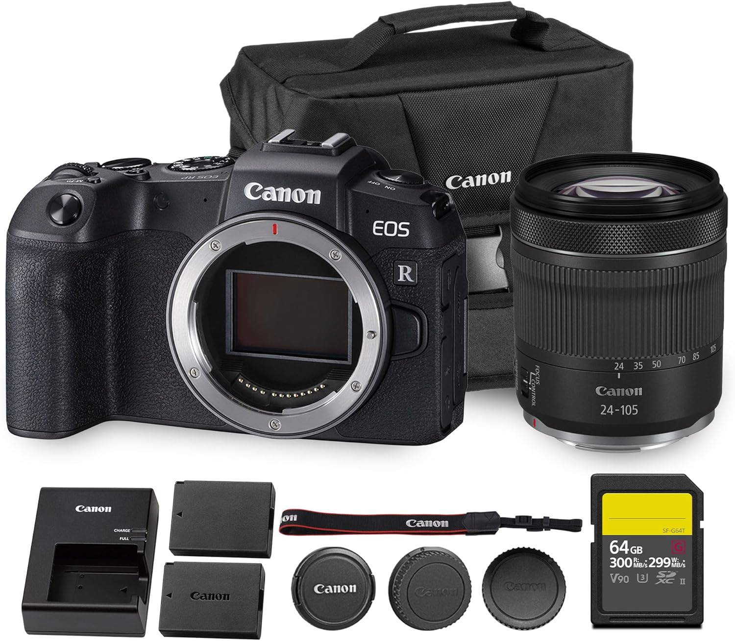 Canon EOS RP Mirrorless Camera | 26.2MP Full Frame Sensor | 4K Video Recording | Lightweight Compact Camera for Travel and Everyday Content Creation + Canon RF 75-300mm Lens + Adapter EF-EOS R + More