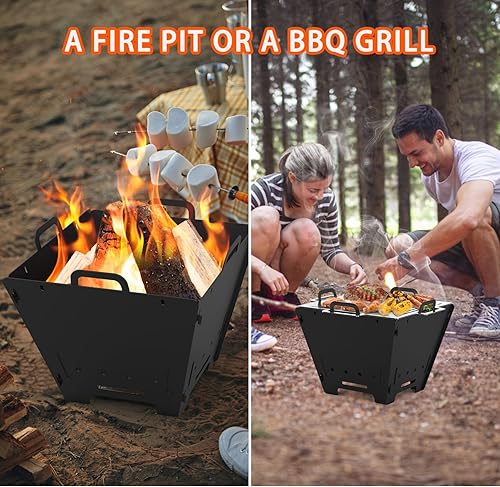 Miniatura 7 de ONLYFIRE OUTDOOR LIVING Parrilla de carbón para barbacoa 2 en 1 y hoguera, hoguera desmontable de 15 pulgadas, parrilla portátil Yakitori Hibachi