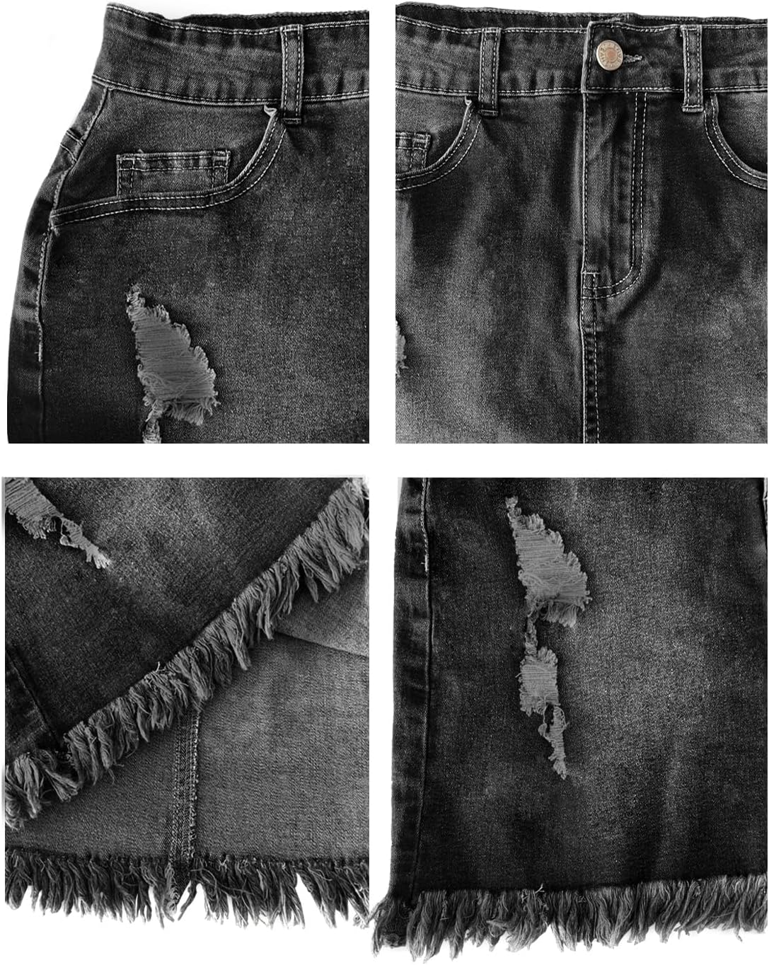 Women’s Bodycon Denim Mini Skirt High Waist Casual Washed Frayed Stretchy Jean Skirts with Pocket for Women - Image 5