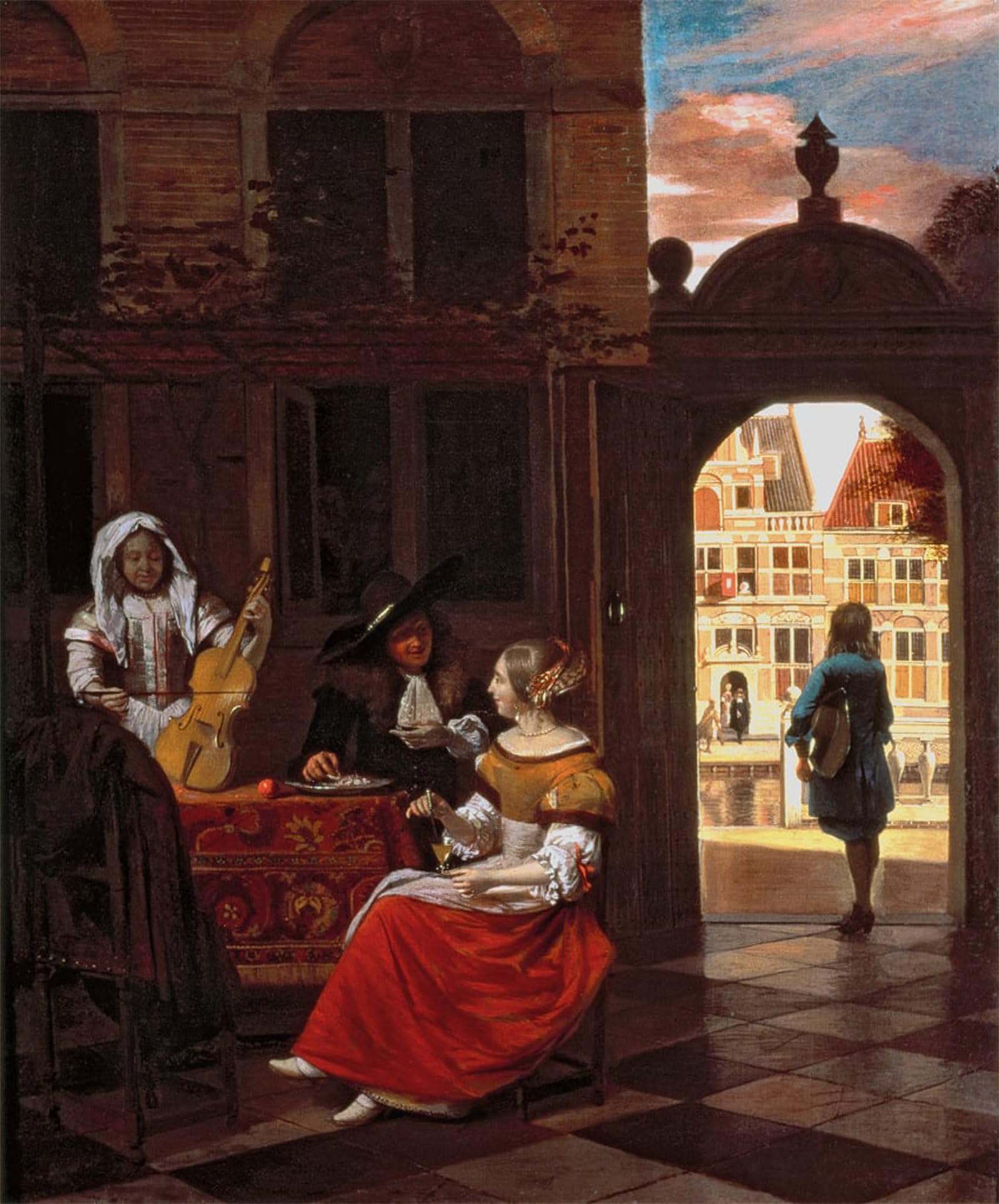 POSTERIIk Vintage Art Print Images Pictures Print a Musical Party by Pieter De Hooch Modern Colour Posters for Office Home Decor 60x90cm