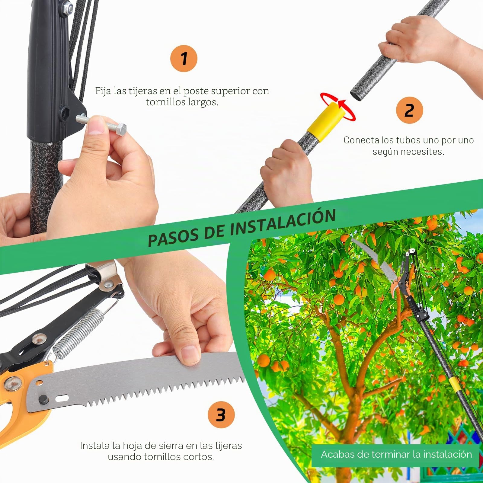 Sierras de poste para podar árboles, podadora manual de 13.7 pies, podadora de mango largo extensible, hoja de acero afilada y tijeras para ramas altas