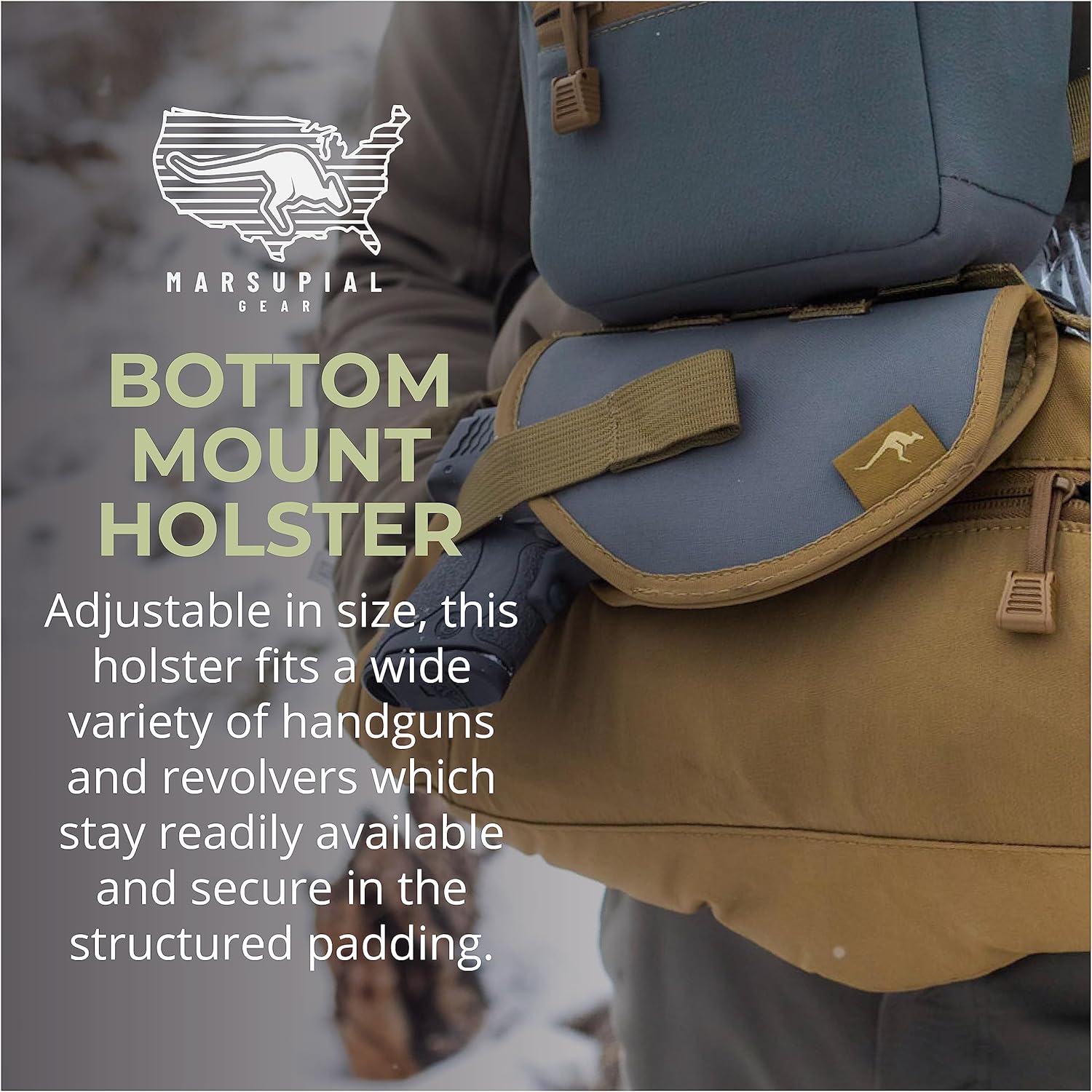 Marsupial Gear Handgun Holster - Chest Pack Attachment for Secure Carry of Pistols and Revolvers with Adjustable Retention