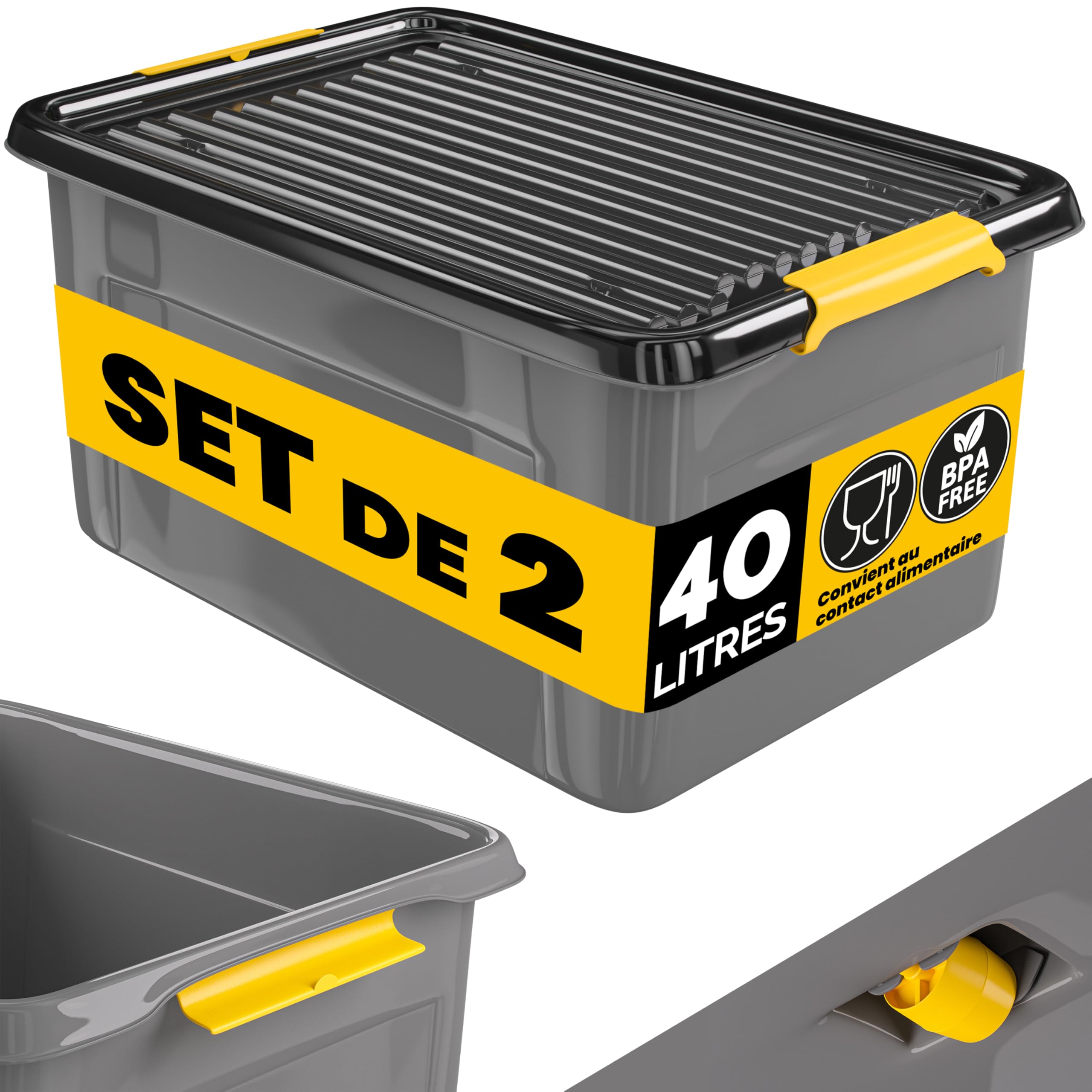 Monzana® 2x Caisse de rangement 40 L robuste avec couvercle hermétique et roulettes empilable sans BPA gain de place caisse de rangement organisateur