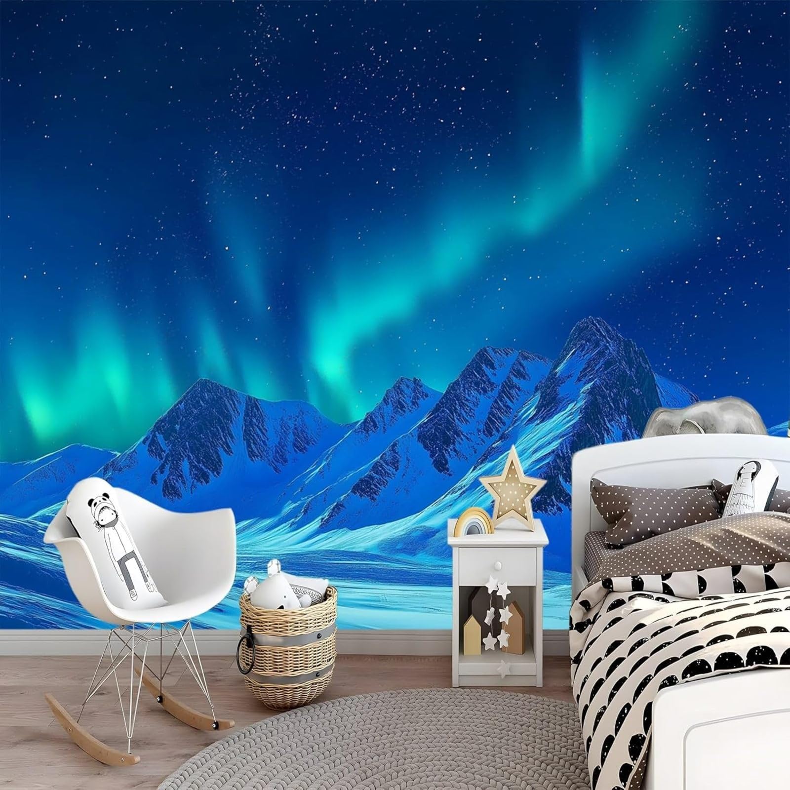 hgjdjhnf Photo Wallpaper Aurora Winter Mountains Wallpaper 3D Non-Woven Wallpaper Decoration Study Room Living Room Restaurant Cafe,250cmx175cm Stickers - Frameless Painting - Poster