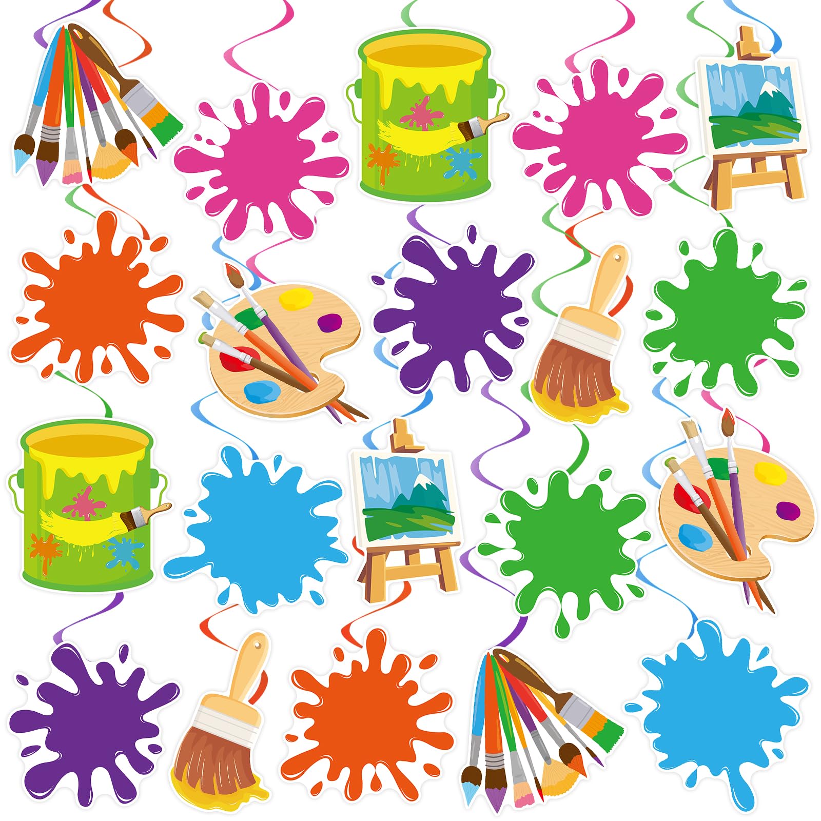 40Pcs Art Painting Hanging Swirl Decorations, Colorful Painting Birthday Party Ceiling Hanging Swirls Artist Hanging Swirls for Art Themed Birthday Baby Shower Party Decor Supplies
