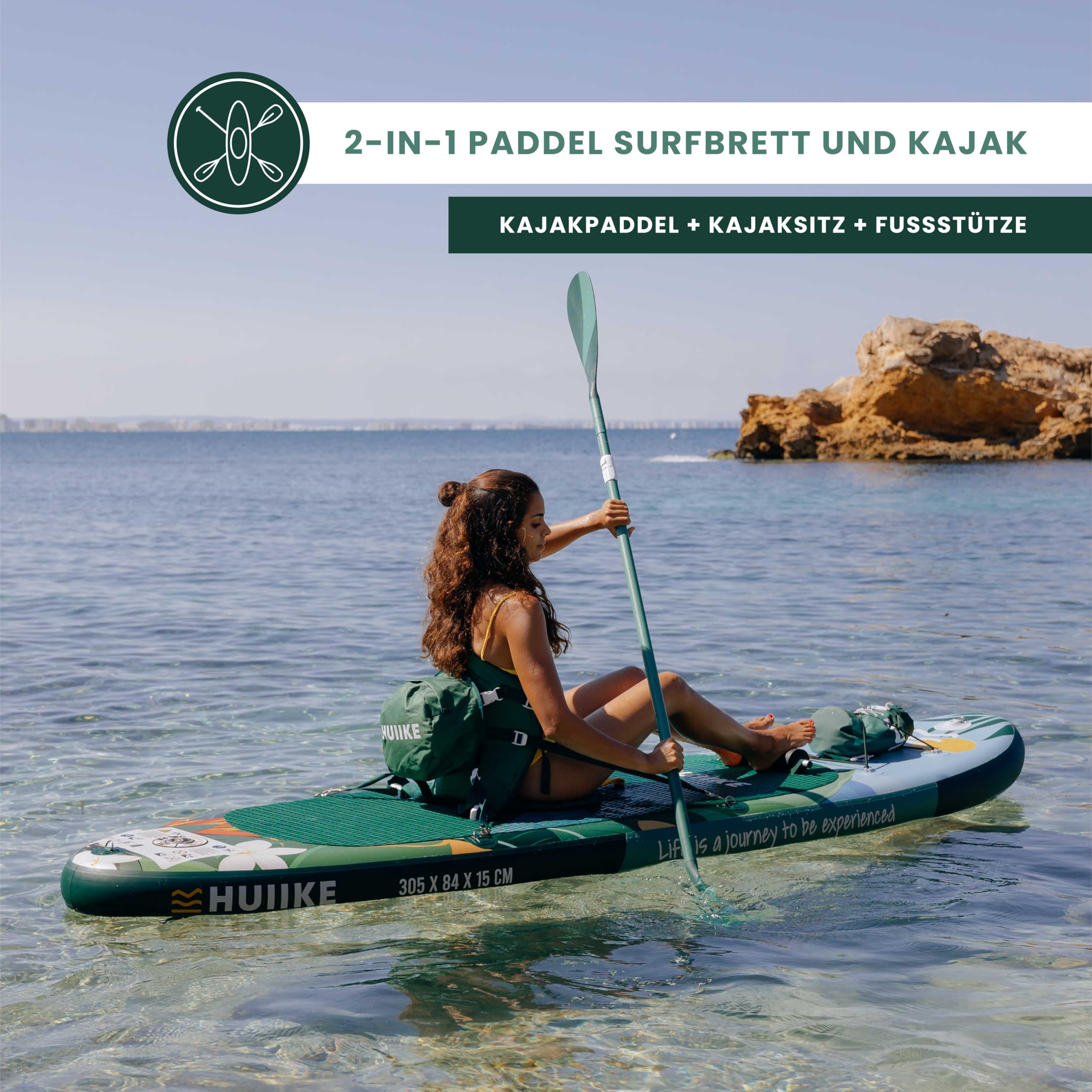 HUIIKE Stand Up Paddling Board mit Zubehör, Paddel, Finnen, Pumpe. Paddle Sup Board Aufblasbar Hohe Stabilität und Widerstandsfähigkeit. 305 x 84 x 15 cm, Belastbar bis 130 kg