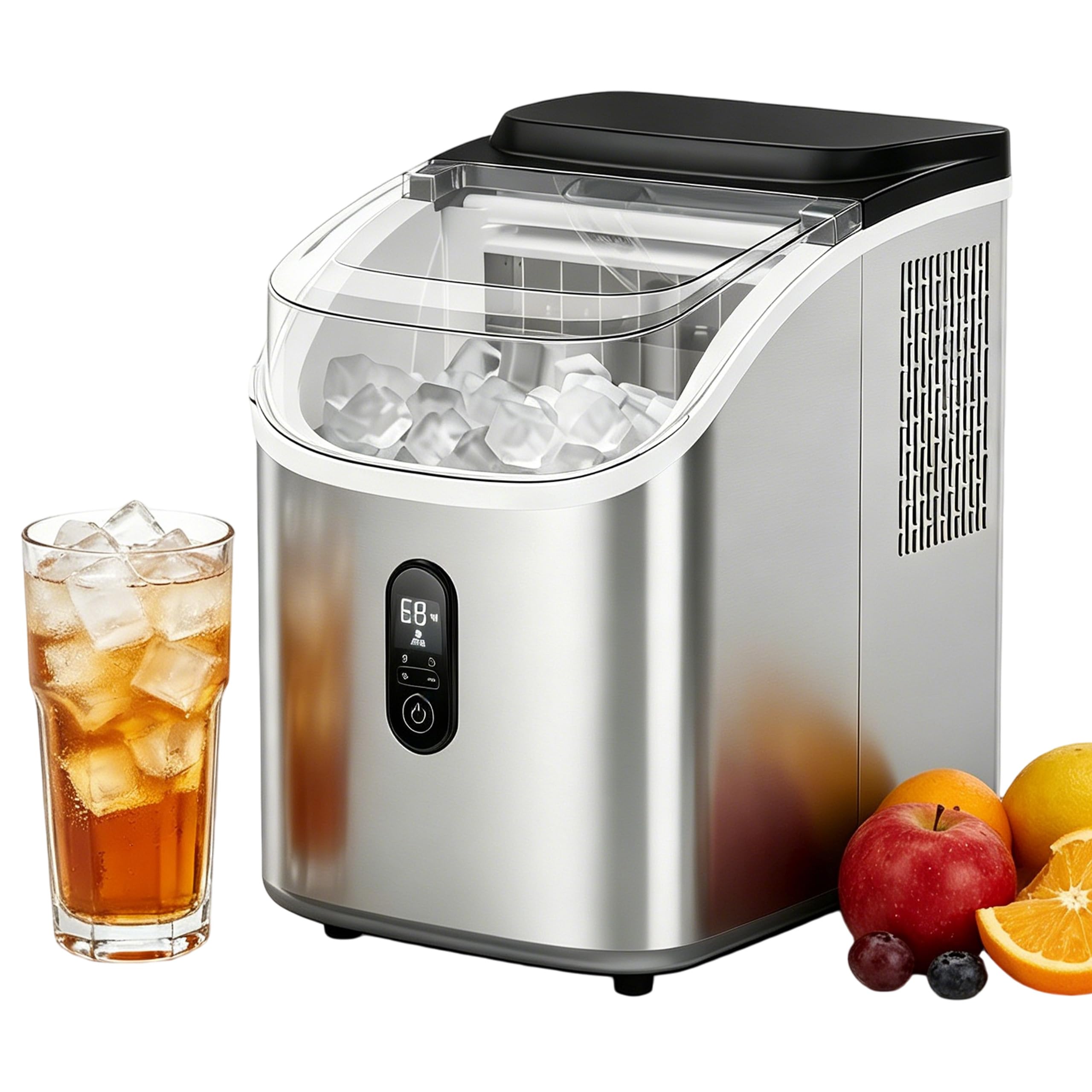 Macchina per cubetti di ghiaccio, autoadescante con display LCD, 20 kg/24 h, autopulente, in acciaio inox, spessore del ghiaccio regolabile 8-15 minuti, per casa, campeggio, ufficio