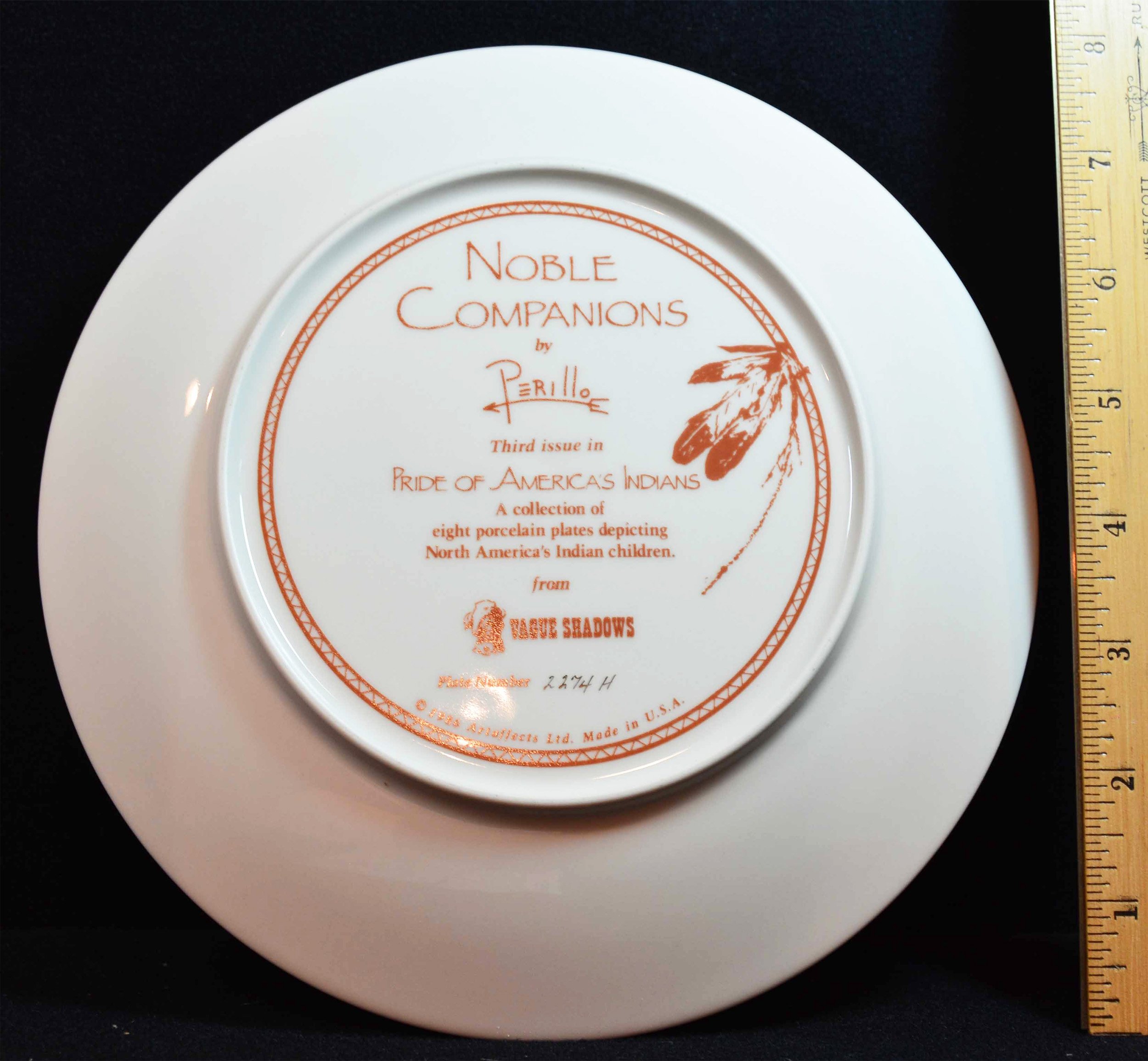 Vague Shadows Gregory Perillo Collectors Plate - Pride of Native America's Indian Arapaho Girl & Ram Plate Noble Companions c1986 COA Nib