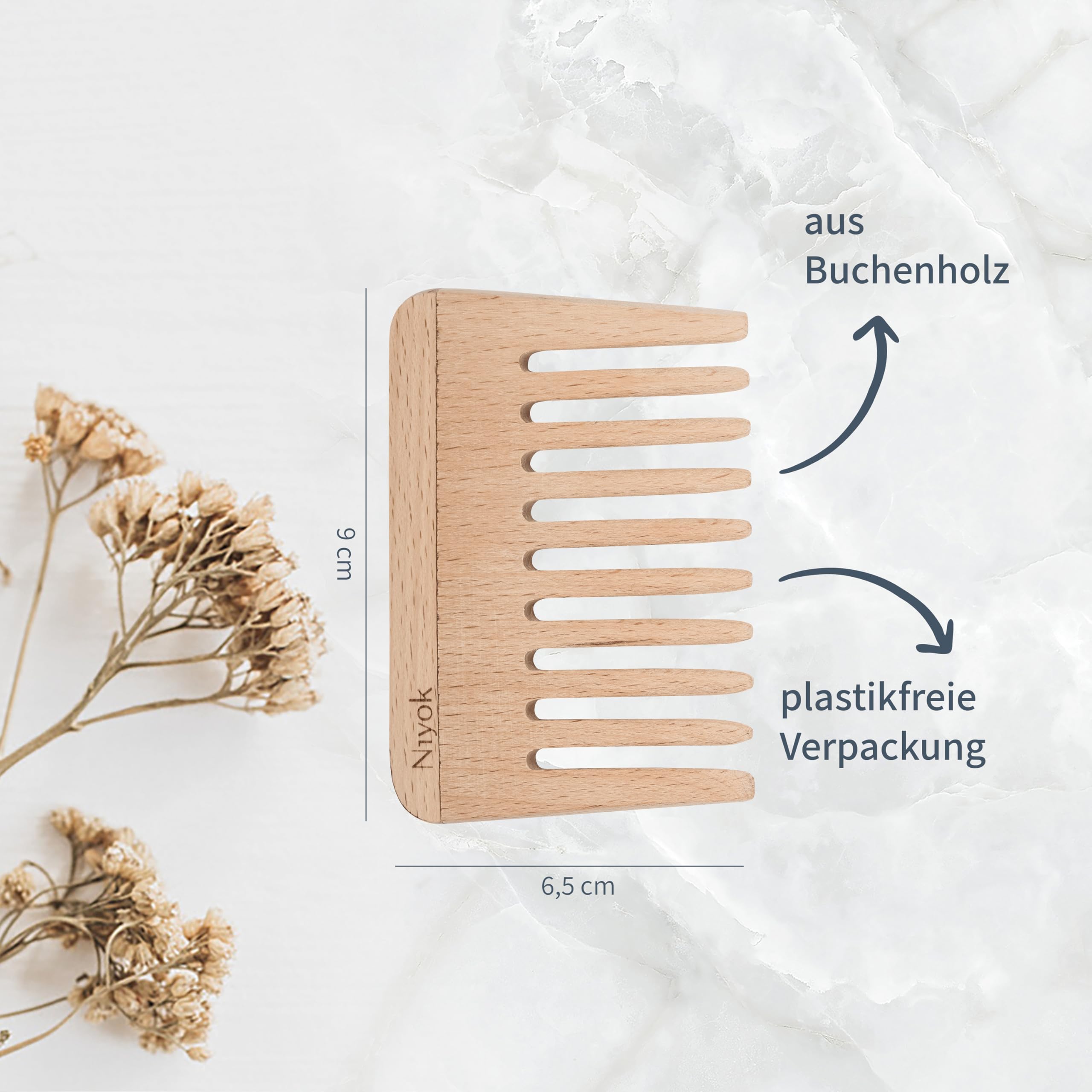 Niyok Sustainable Afro Comb Made of Beechwood, Comb for Curly & Frizzy Hair, Coarse Curl Comb, Afro Comb Wood - Image 2