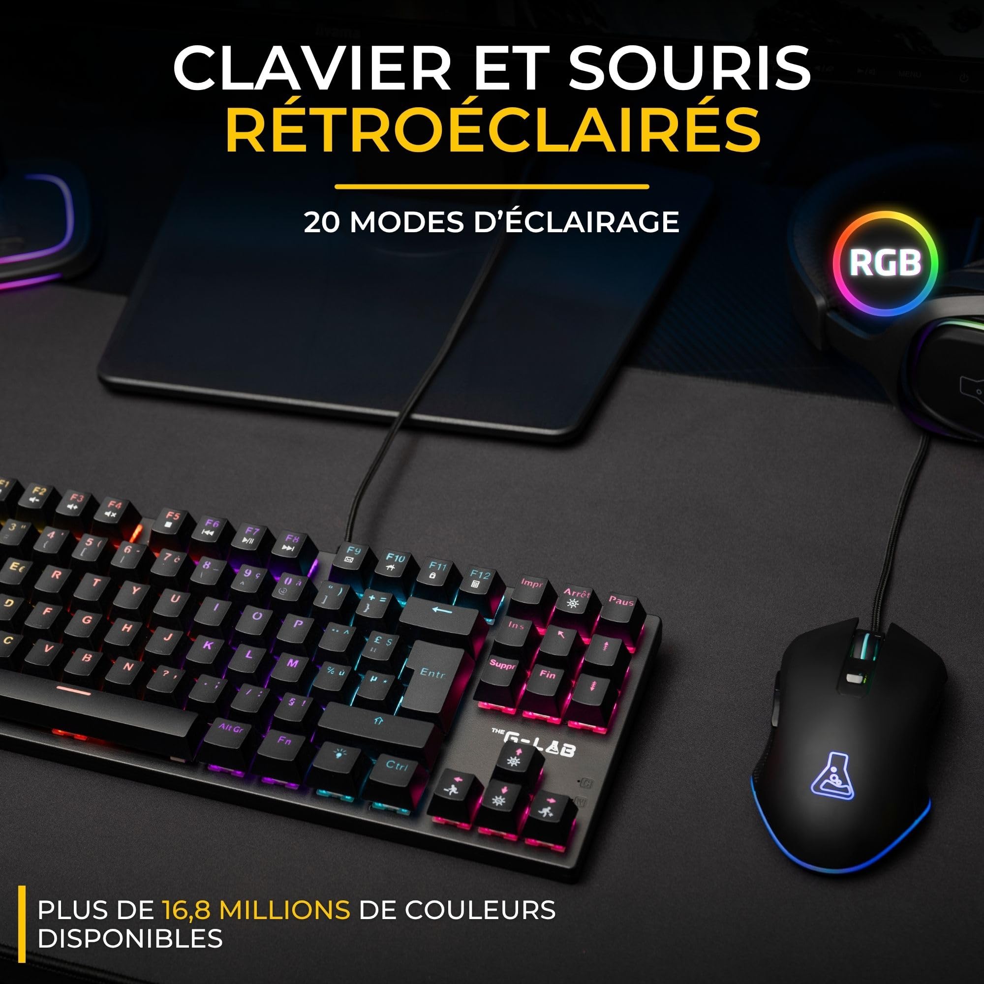 The G-Lab Combo Mercury EX - Paquete de Teclado mecánico TKL y ratón | AZERTY FR, teclado mecánico TKL + ratón Gamer, RGB, compatible con PC/PS4, PS5 y Xbox