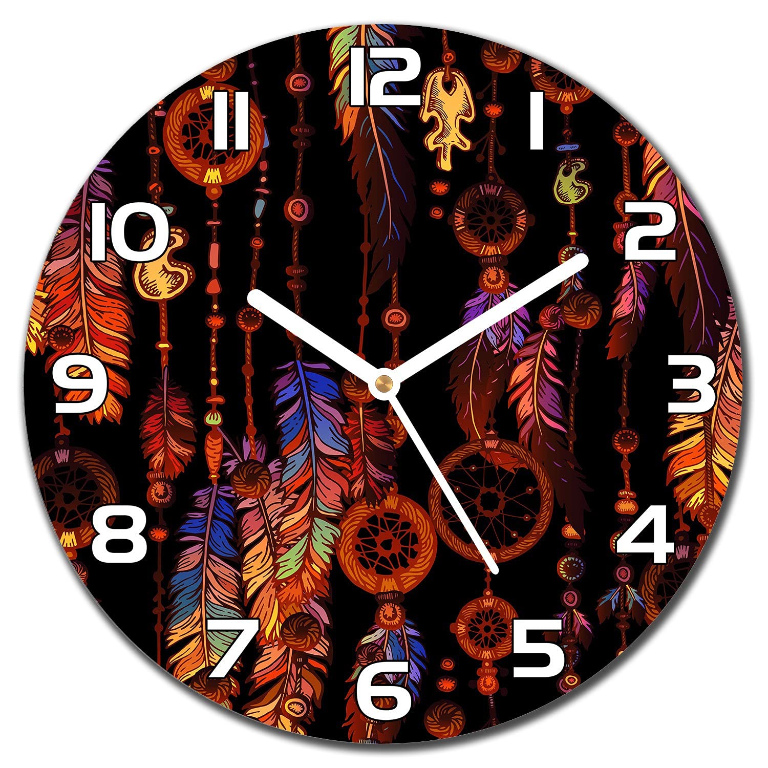 Horloge en verre 30 cm Tribal Rêve Orange moderne avec aiguilles blanches Coloray