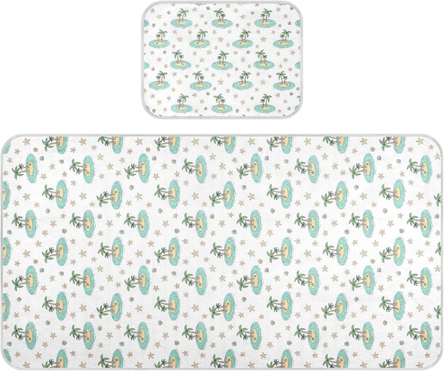Baby Cooling Mat Cartoon Palm Trees Ice Silk Breathable Mesh Summer Crib Mattress Pad with Pillowcase, Soft Cooling Sleeping Surface for Infant & Toddler, 52"x28"
