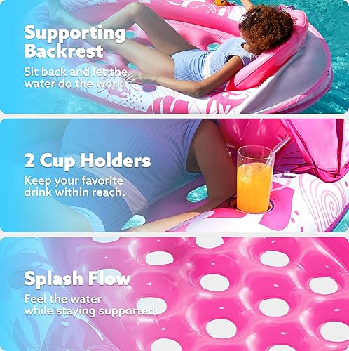 Miniatura 3 de SLOOSH Flotadores de piscina con toldo Flotador inflable ovalado XL para adultos con cubierta ajustable para sombra solar, flotador de bronceado