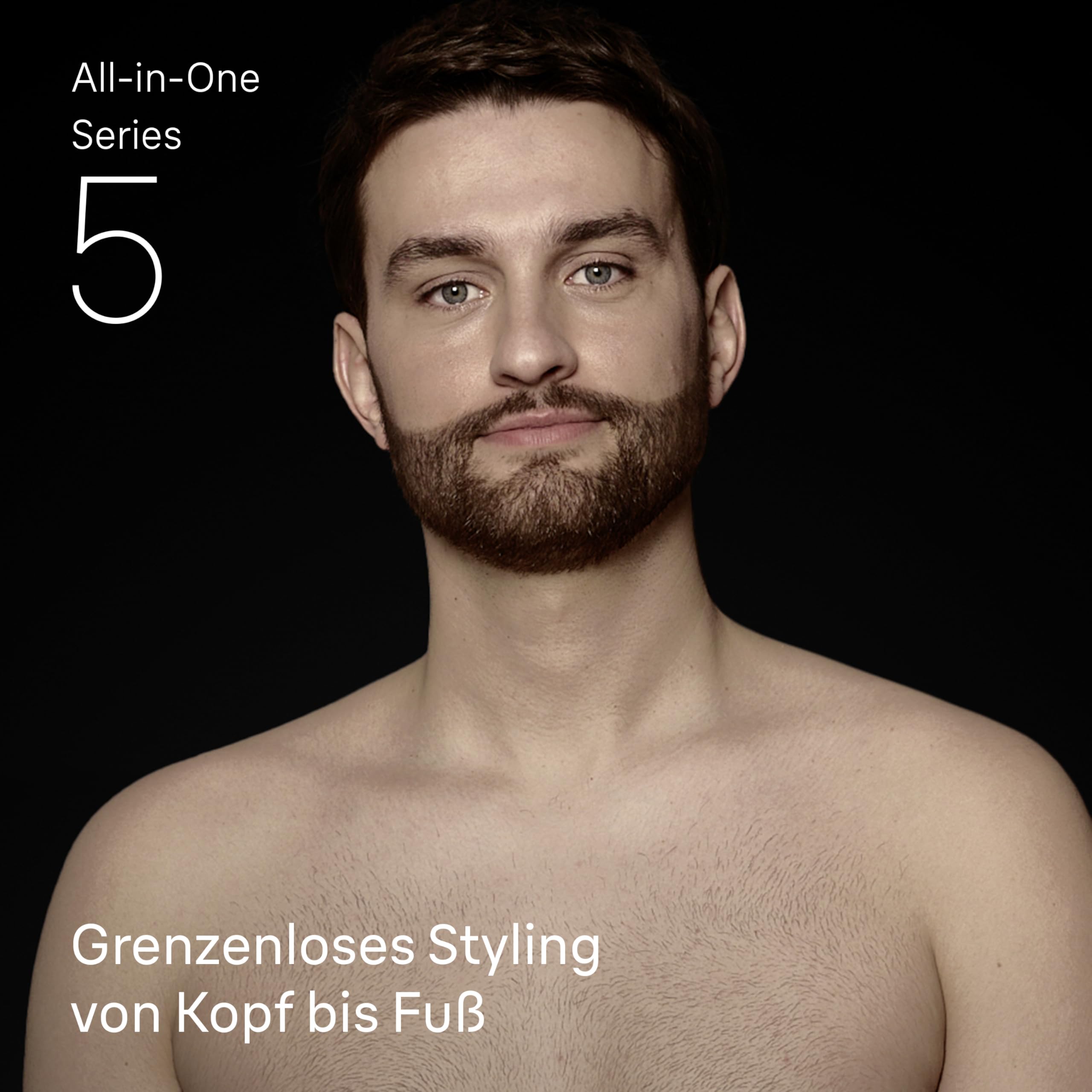 Braun All-in-One Trimmer-Set 5, 9-in-1 Multigroom, Barttrimmer, Haarschneidemaschine für Gesicht, Kopf und Körper, 120 Min Akku, 14 Längen (0.5–21 mm), Wasserdicht, AIO5540, Schwarz