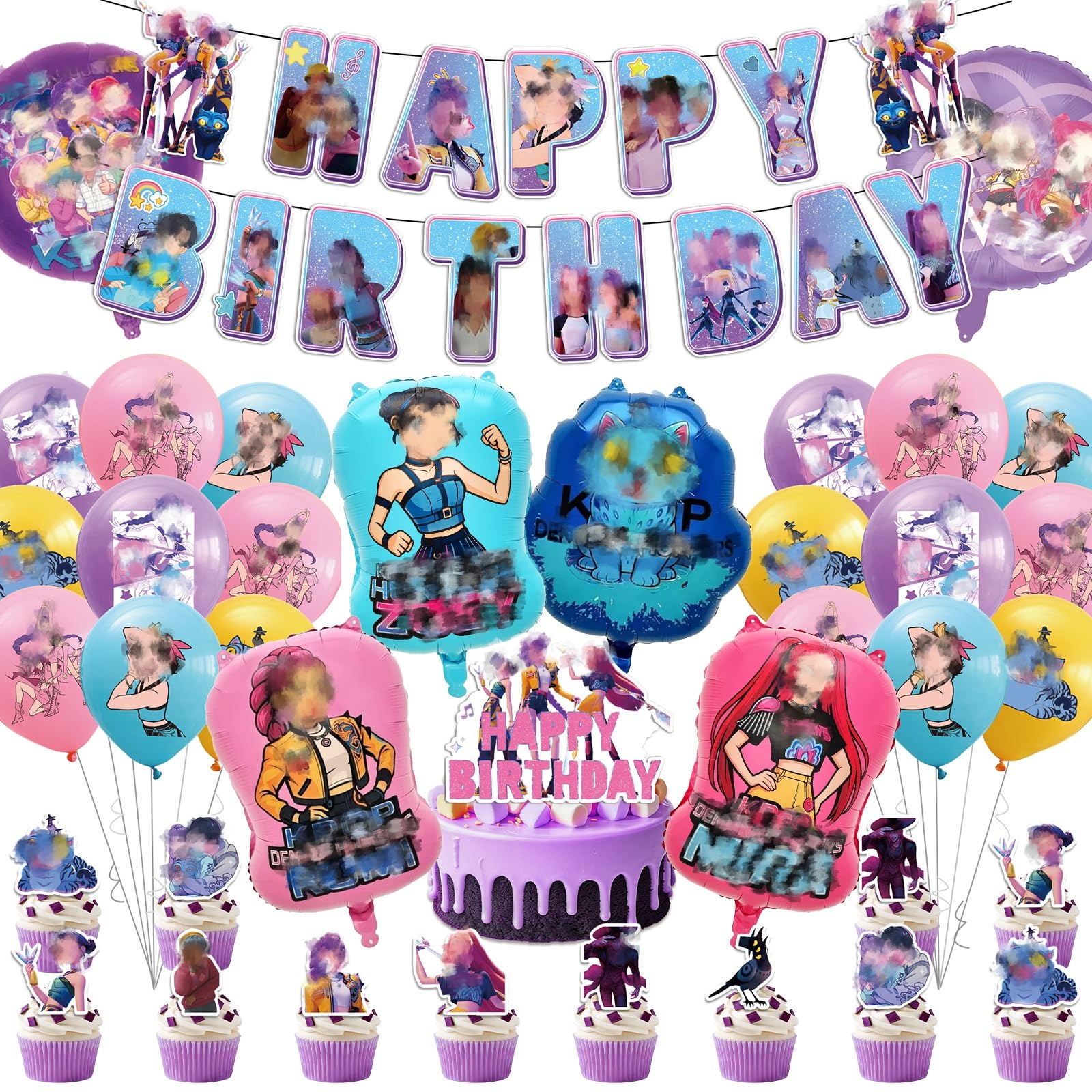 lmt Balloon 36PCS Birthday Party Decoration - Kids Birthday Banner, Balloons, Cake Topper, Characters Decorations for Girls & Boys Parties