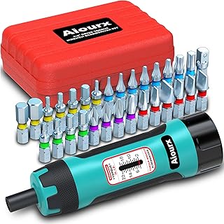Aiourx 1/4 Inch Drive Torque Screwdriver Wrench Set, 2-22 in.-lb., 2 in-lb Increment, 31-pieces Torque Wrench Bits Set for Maintenance, Tools, Bike Repairing and Mounting Blue-green