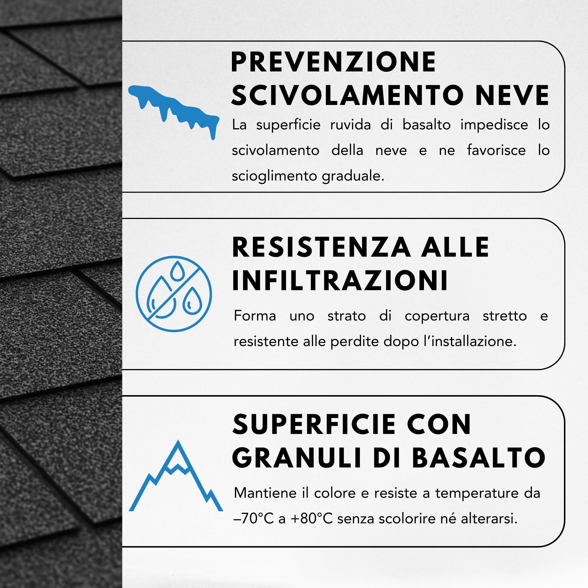 Tegole bituminose TRIO T-BLACK, copertura bituminosa di colore nero