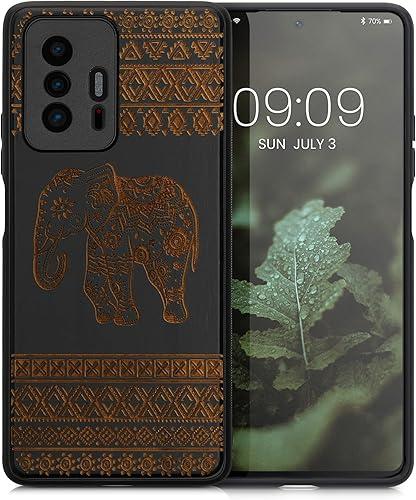 Miniatura 8 de kwmobile Funda de madera compatible con Xiaomi 11T  11T Pro - Funda - Elefante de madera con patrón marrón claronegro