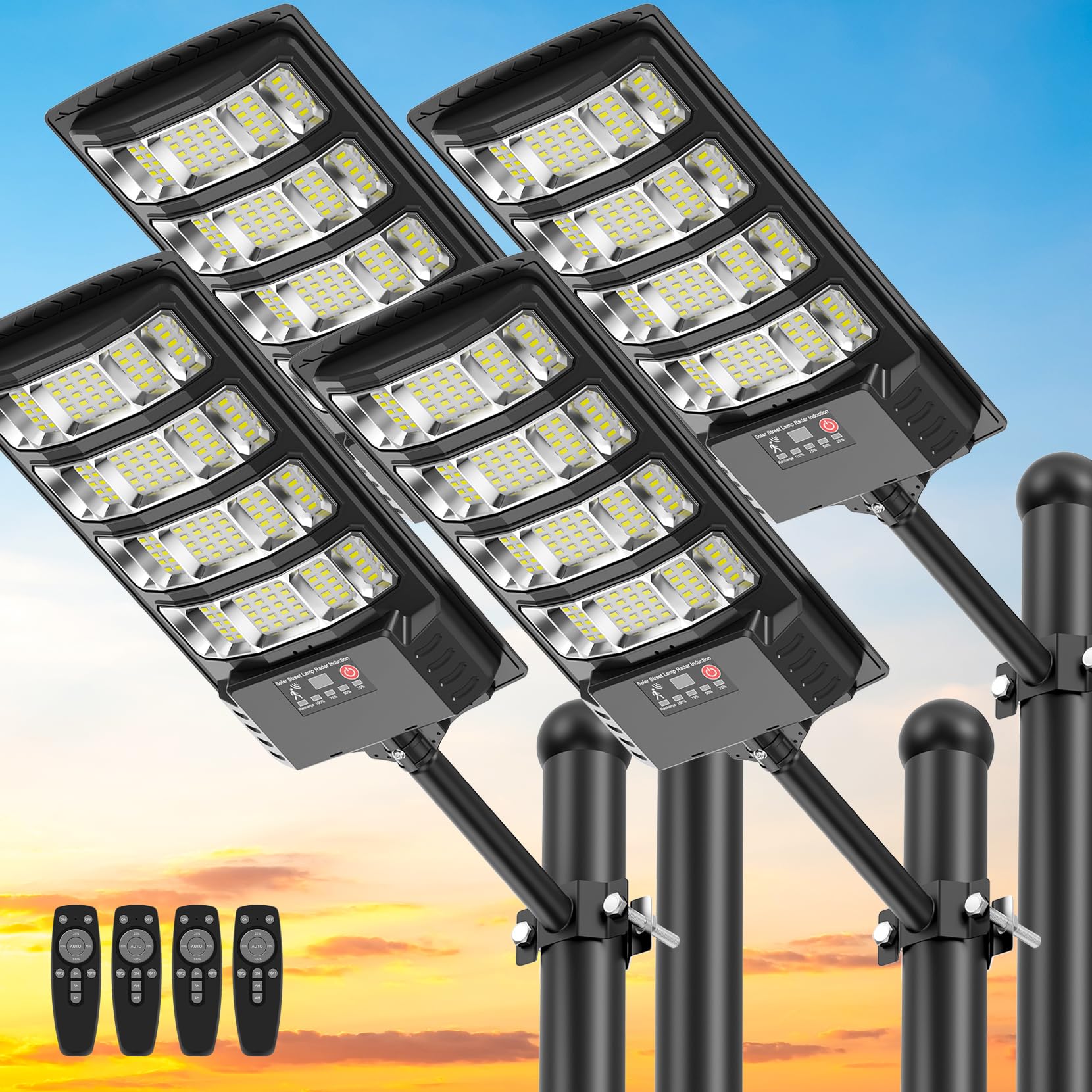 Photo 1 of Solar Street Lights Outdoor Waterproof , 6500K 320° Angle Flood light,5730 LED Solar Parking Light with Motion Sensor and Remote Control for Outdoor, Streets, Courtyards,Parking Garages,-4Pack