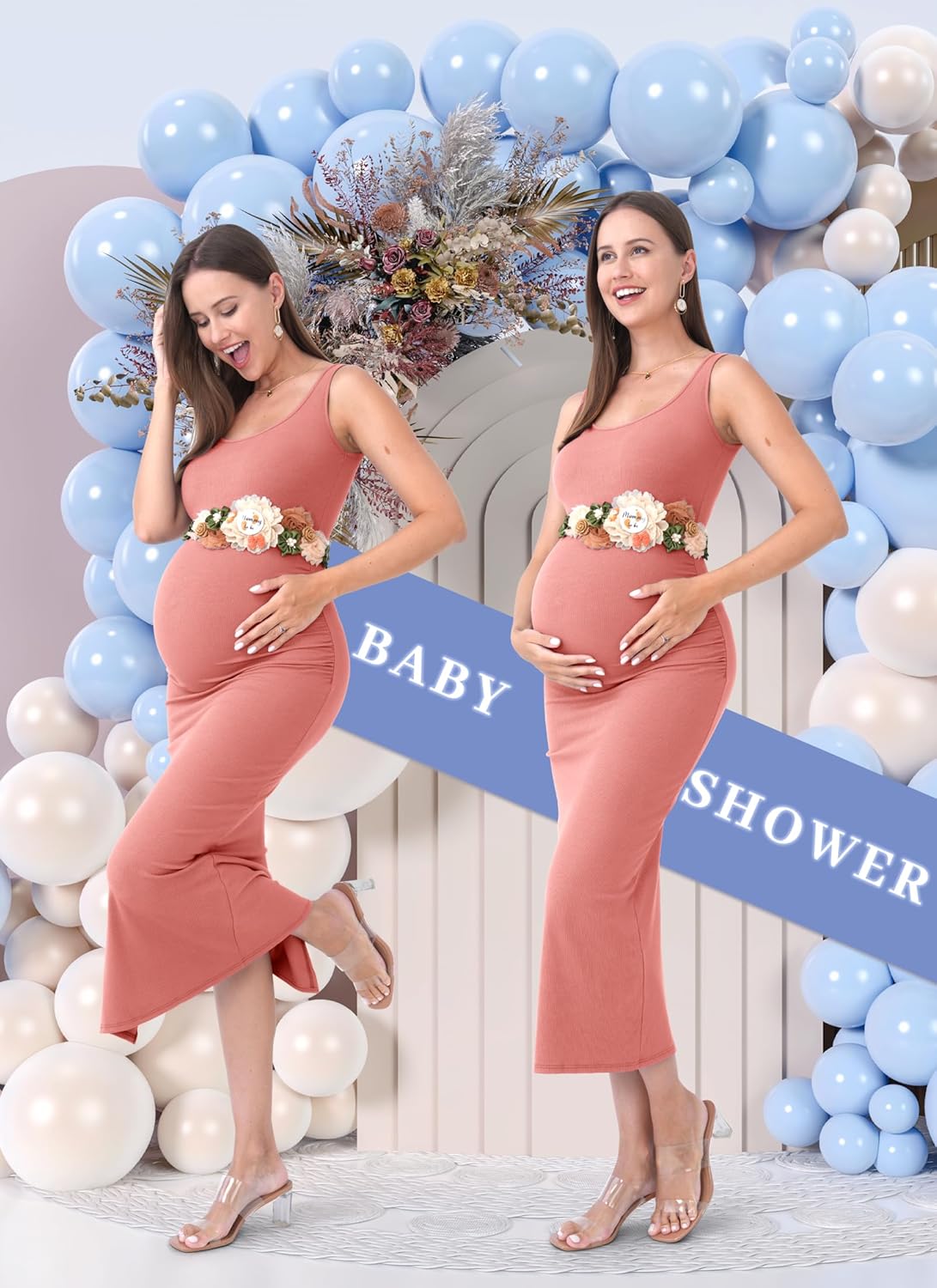 2 PCS Maternity Dress Short Cardigan Bodycon Maxi Formal Dresses Baby Shower Fall Winter for Women - Image 4