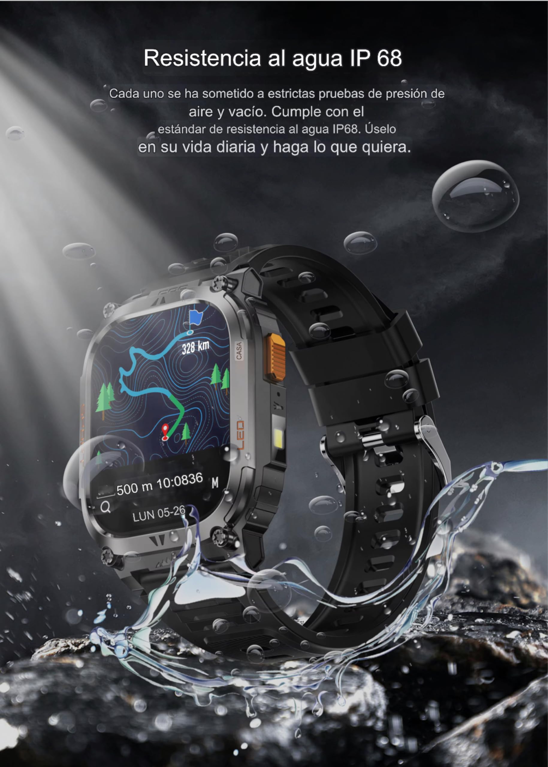 Reloj Inteligente Hombre Mujer GPS Deportivo QX18, Smartwatch con Monitor de Frecuencia Cardíaca, Oxígeno en Sangre, Brújula, Monitor de Sueño, Batería 630mAh