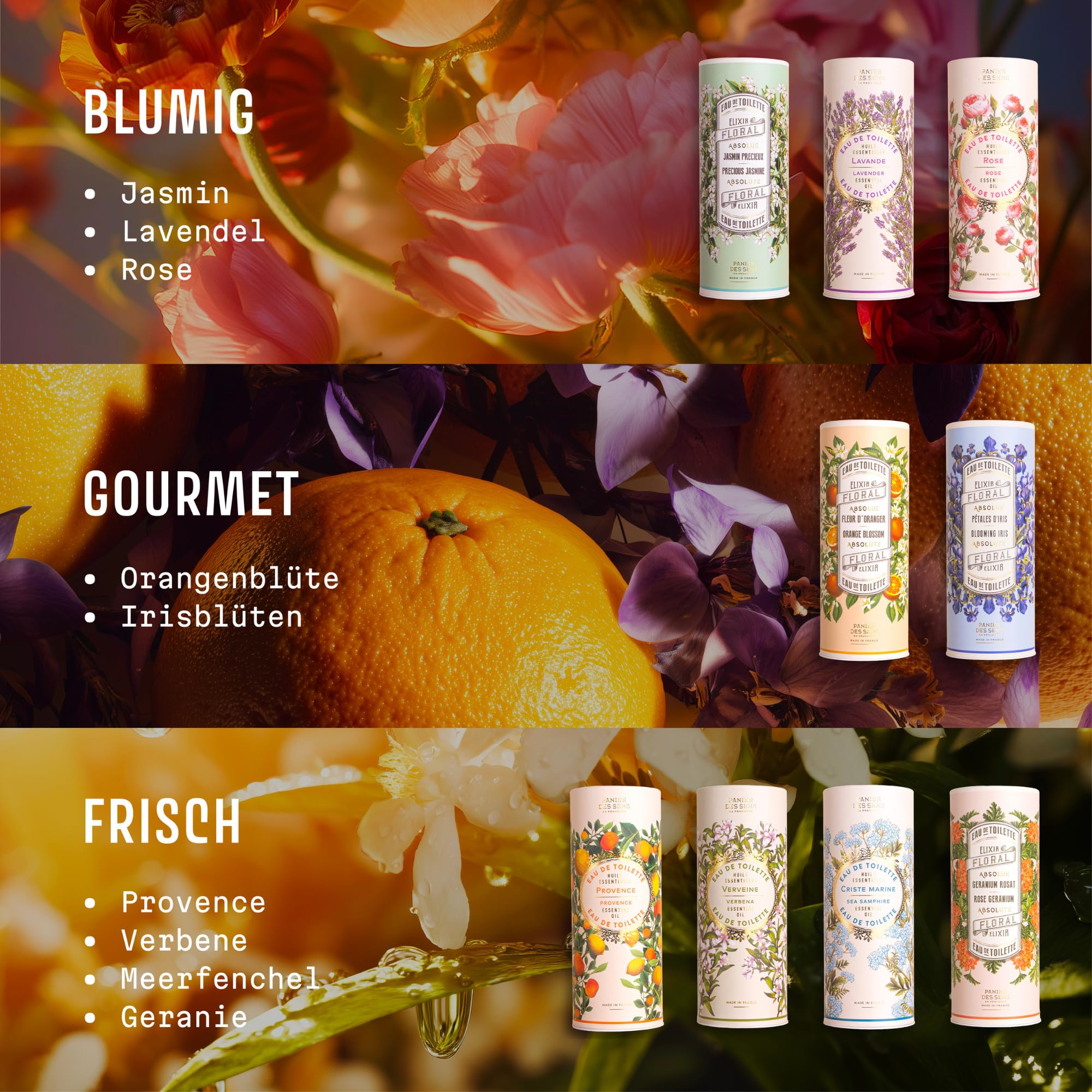 Panier des Sens Provence Eau de Toilette für Damen - sonnige Leichtigkeit und erfrischende Noten von Zitrone und Mandarine - Muttertagsgeschenk - Parfüm Frauen - Naturkosmetik Made in France - 50ml