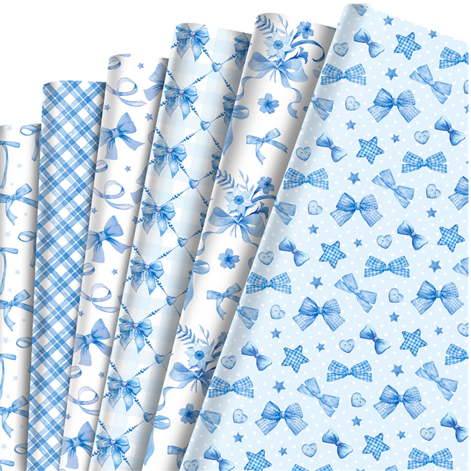 12 Sheets of Blue Bow-Patterned Gift Wrapping Paper, Eco-Friendly and Recyclable, Personalized Birthday Wrapping Paper, Suitable for Birthdays, Weddings, Ladies, Mothers(70x50 Cm)