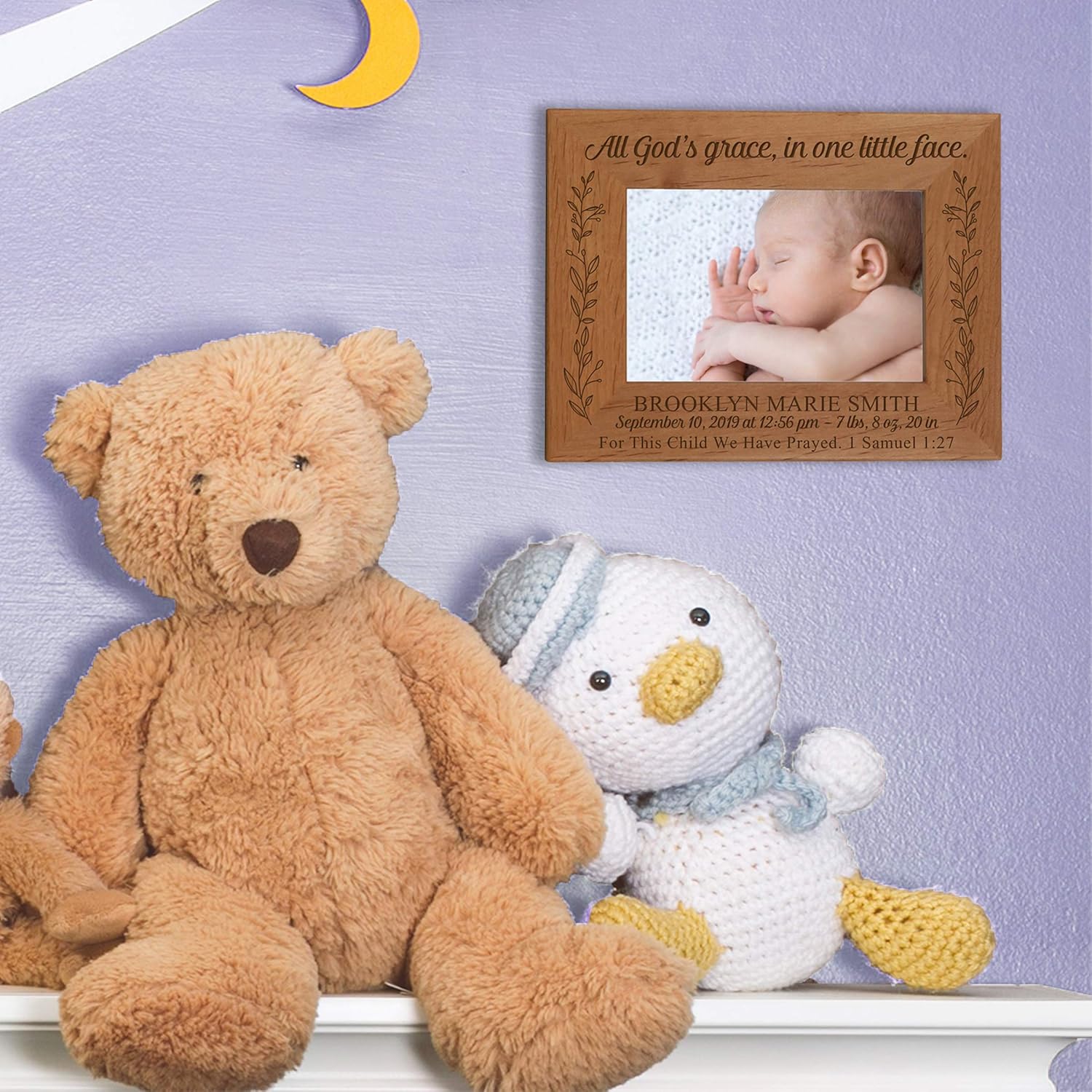 LifeSong Milestones Personalized Baby Frames Boys and Girls Birth Announcement Photo Frames Nursery or Bedroom - Newborn Frames Hold 5” x 7” Photo - Measures 7.5” x 9.5” (All God's Grace)