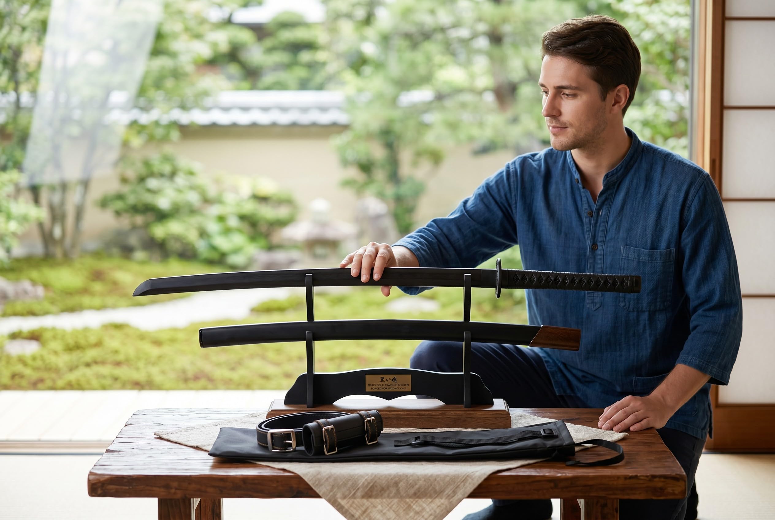 57 SPECIAL REPLICAS Bokken Katana 102 cm en Polypropylène - Sabre d'Entraînement Arts Martiaux avec Fourreau & Ceinture - Accessoire Kendo Aïkido Iaïdo avec Support & Sac, GXSW-06