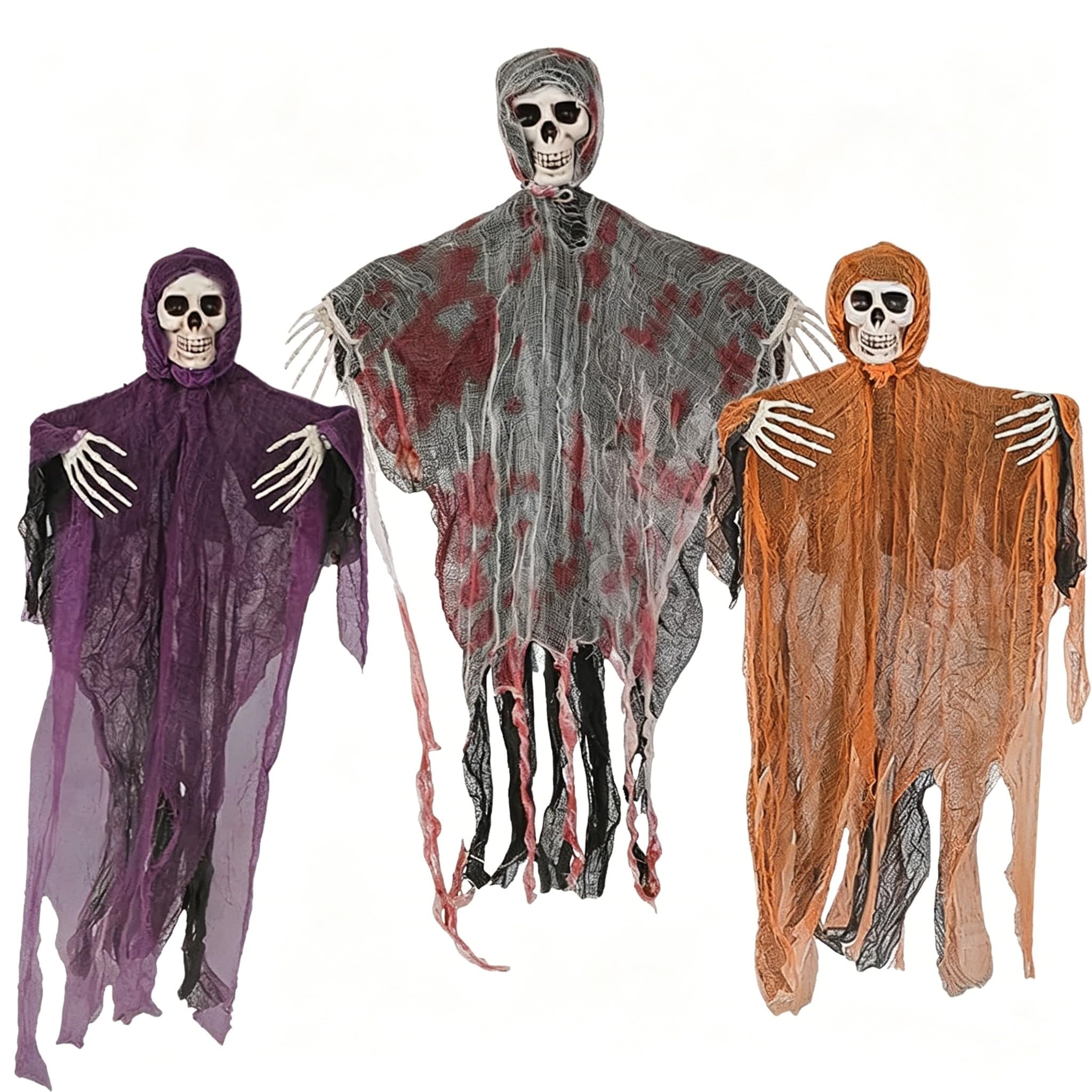 TKHUICHEN Halloween Decorations,Halloween Hanging Ghost Decorations Outdoor,Hanging Skeleton Decoration Skull & Arms For Window Halloween Decor - Indoor Outdoor Spooky Garden Props