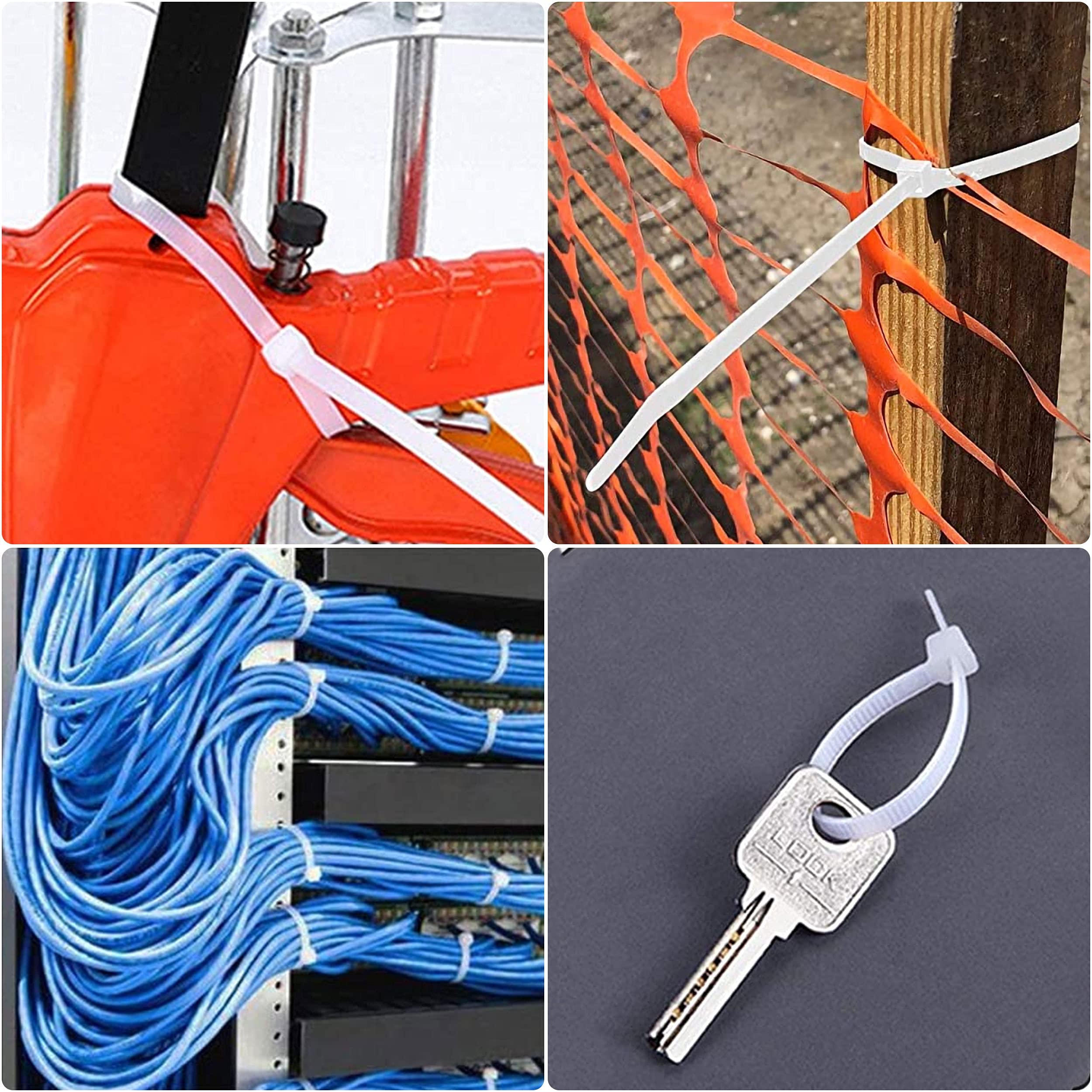 QIMEI-SHOP 500 Pezzi Fascette Plastica Bianche 200 mm x 2,5 mm Fascette Elettricista Lunghe Cavi Nylon per Cablaggio Cable Management Giardinaggio