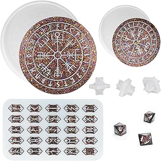 ResinWorld Rune Set Mold for Resin, Viking Divination Runes Resin Mold, Large Viking Rune Compass Silicone Mold, Rune Coaster Tray Mold, Runes Dice Mold