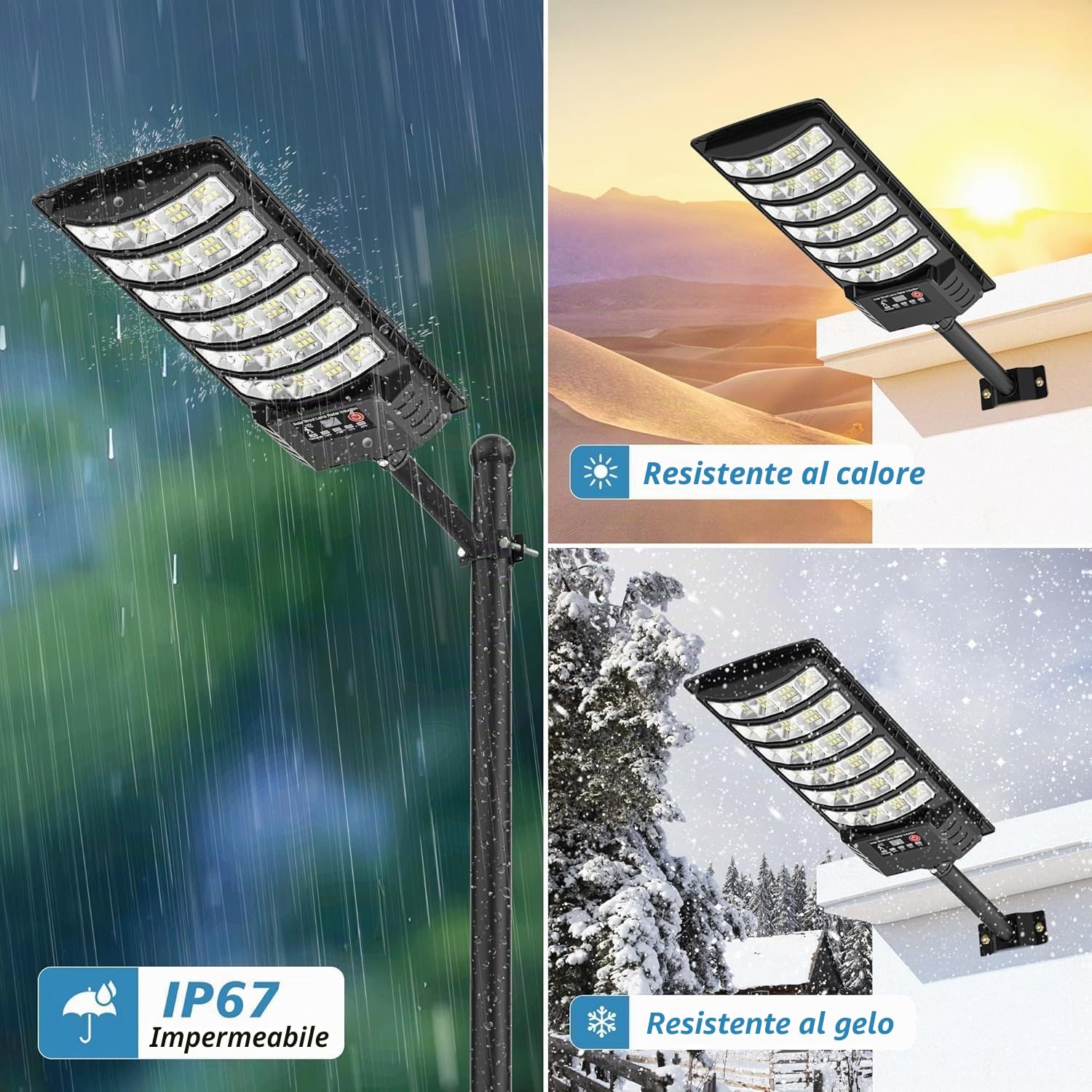 800W Lampione Solare Led Esterno 2 pezzi,IP66 Impermeabile Lampada Stradale Solare con Sensore di Movimento,320° Angolo Illuminazione Faretto Solari con Pannello per Giardino,Strada