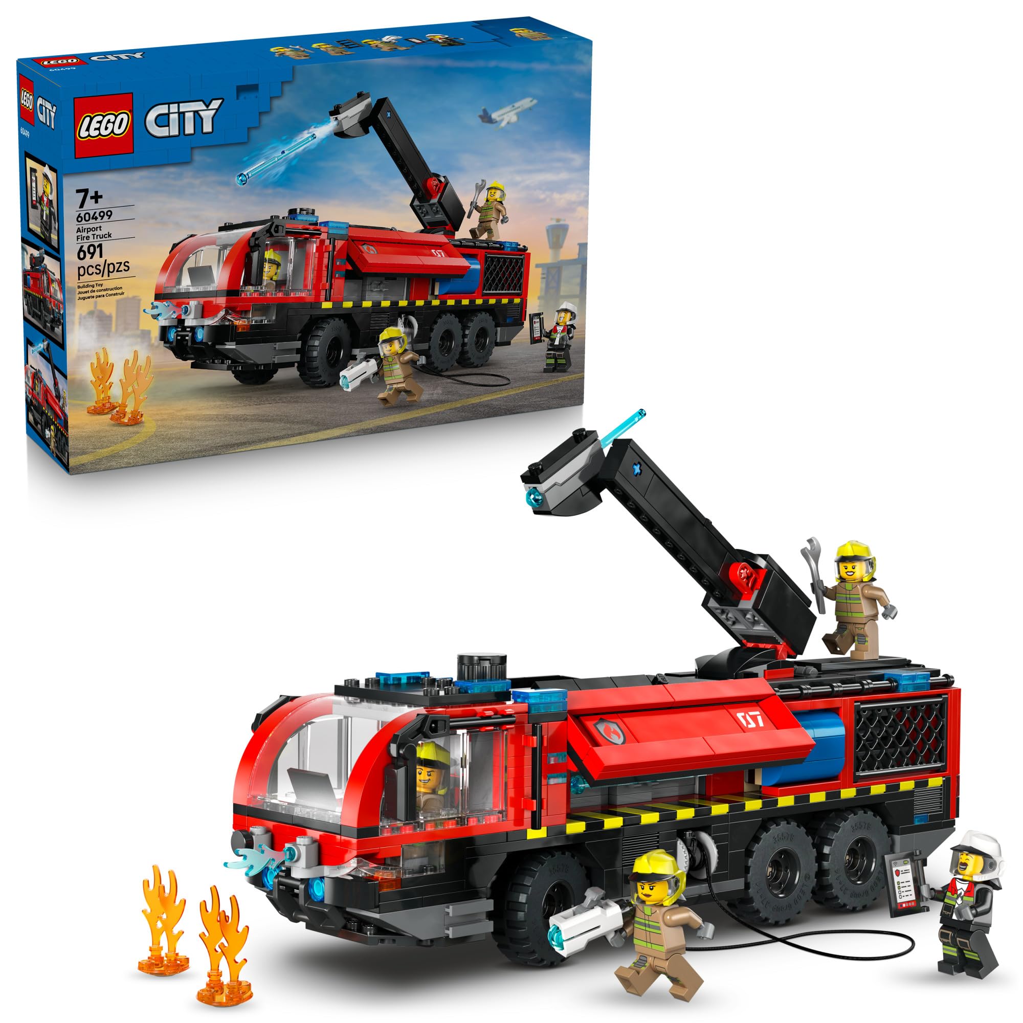 LEGO City Airport Fire Truck Kids Building Toy - Pretend Play Emergency Vehicle for Boys & Girls, Ages 7+ - Fire Engine Toy W/ 4 Firefighter Minifigures - Gift Idea for Birthdays - 60499