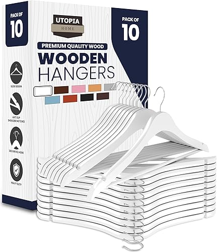 Miniatura 38 de Utopia Home Perchas de Madera Premium Paquete de 30 - Percha para Abrigos Duradera y Delgada - Perchas para Trajes con Gancho Giratorio de 360 Blanco