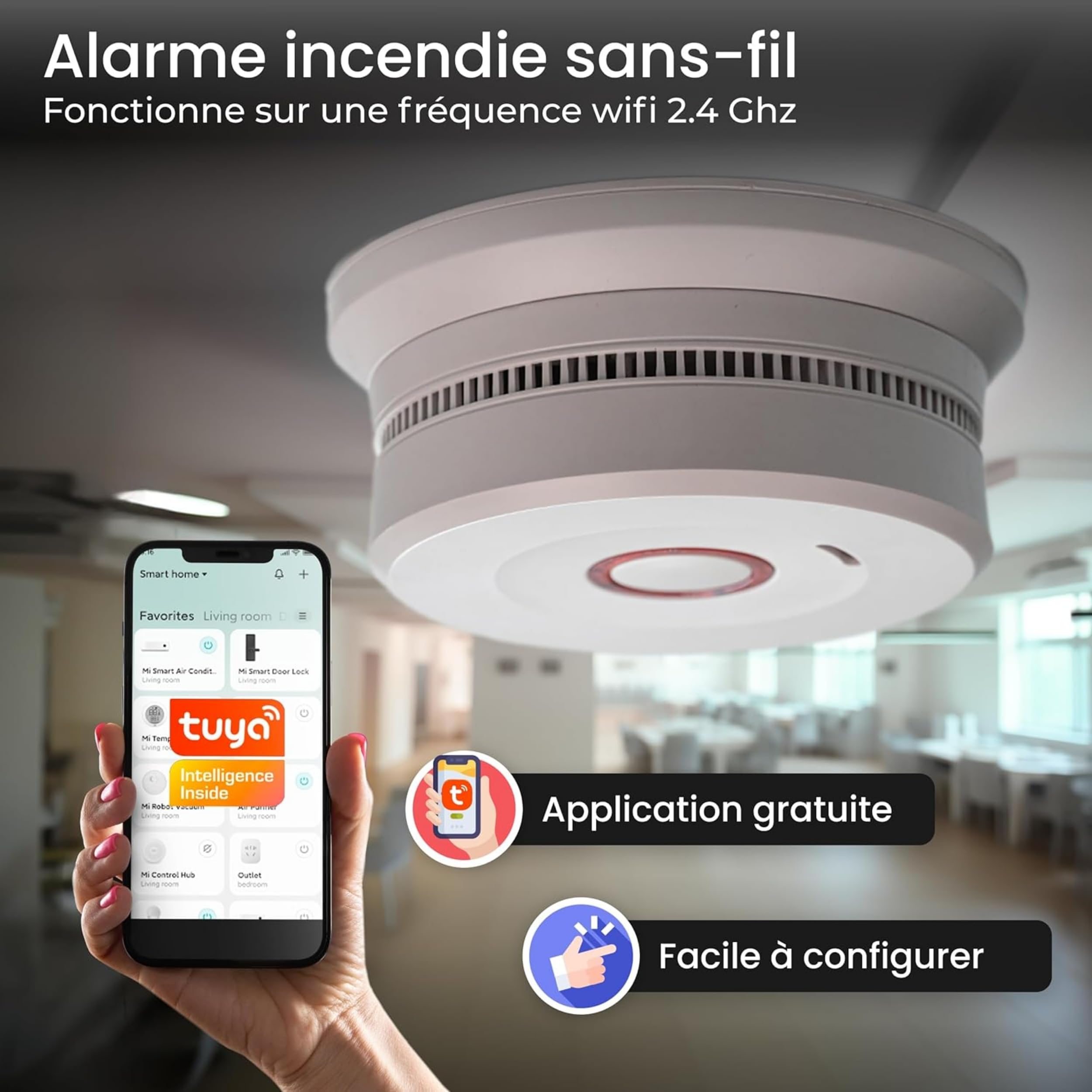 czujnik dymu podłączony WiFi NF alarm przeciwpożarowy dom inteligentny czujnik światła przycisk testowy naklejka magnes w zestawie standardowe EN14604