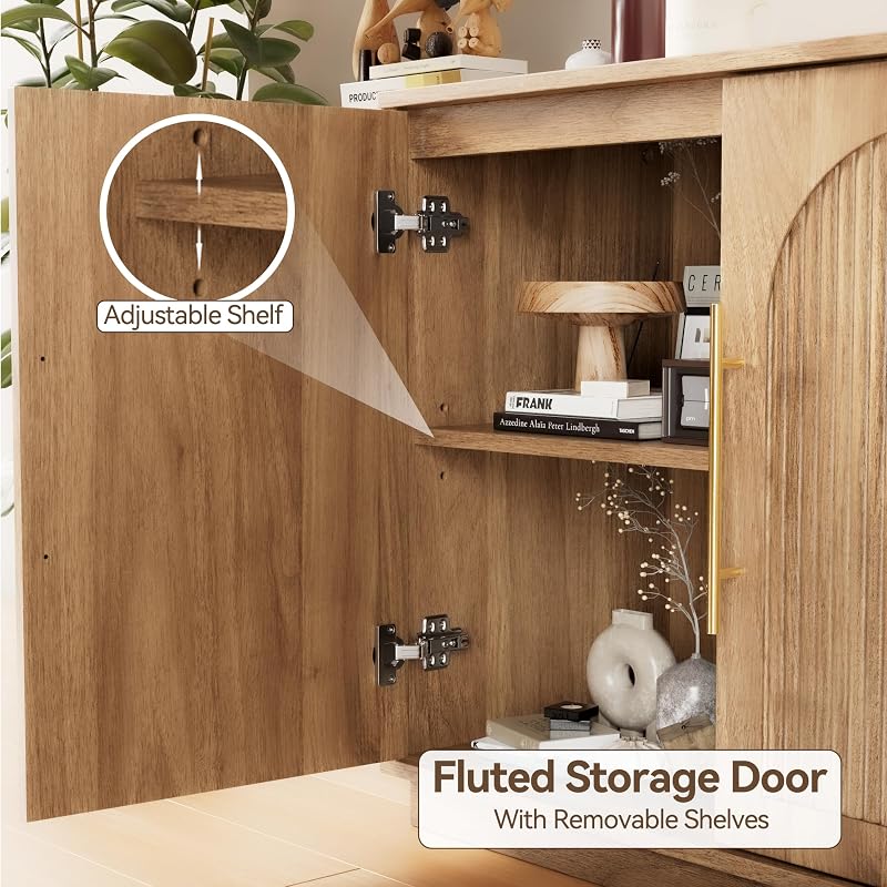 Modern Buffet Cabinet with Storage, 59.1”Sideboard Cabinet, Oak image 4