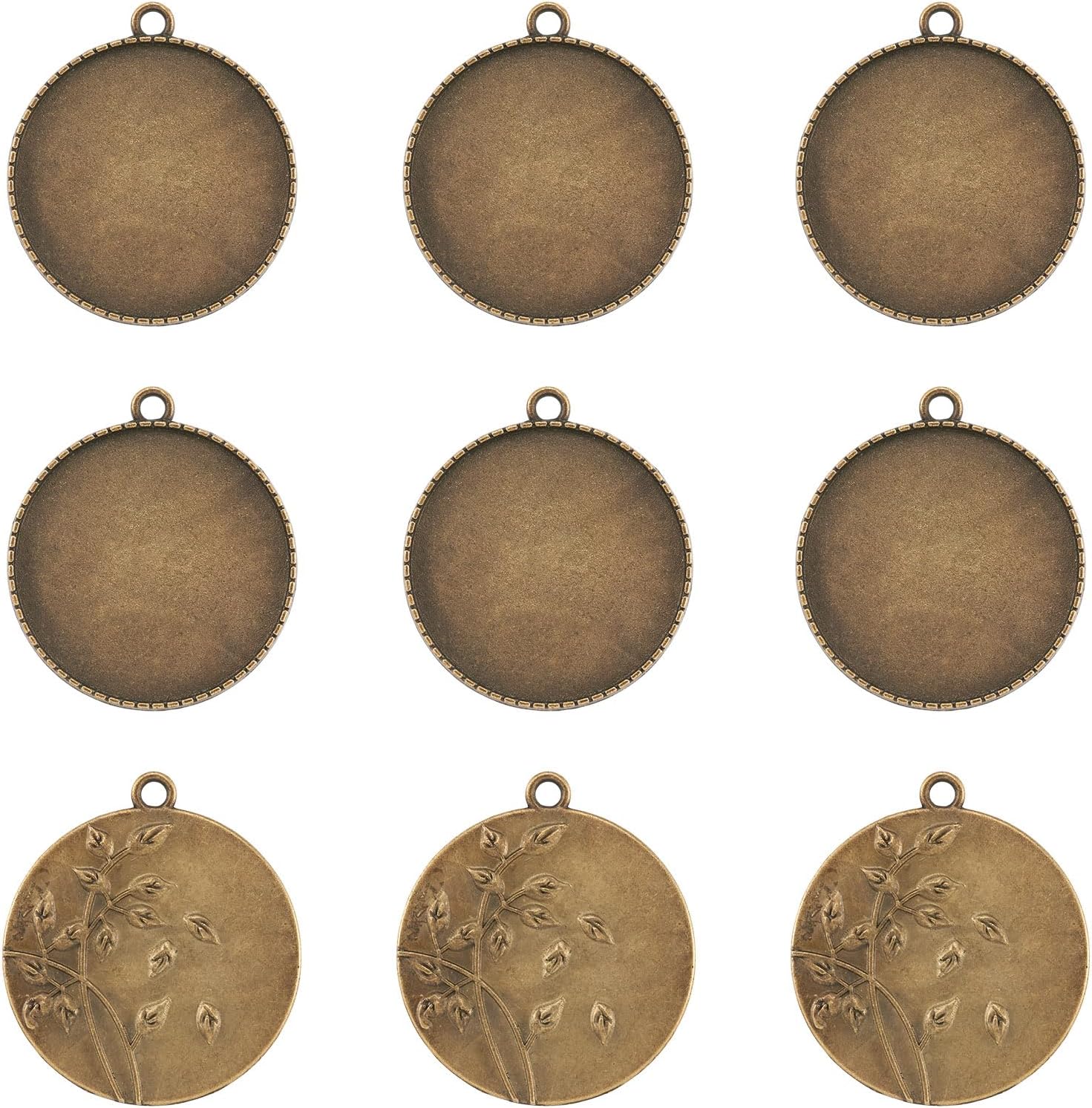 Pandahall 10pcs 35mm Vintage Tibetan Style Alloy Pendant Cabochon Bezel Settings Antique Bronze Flat Round Tray