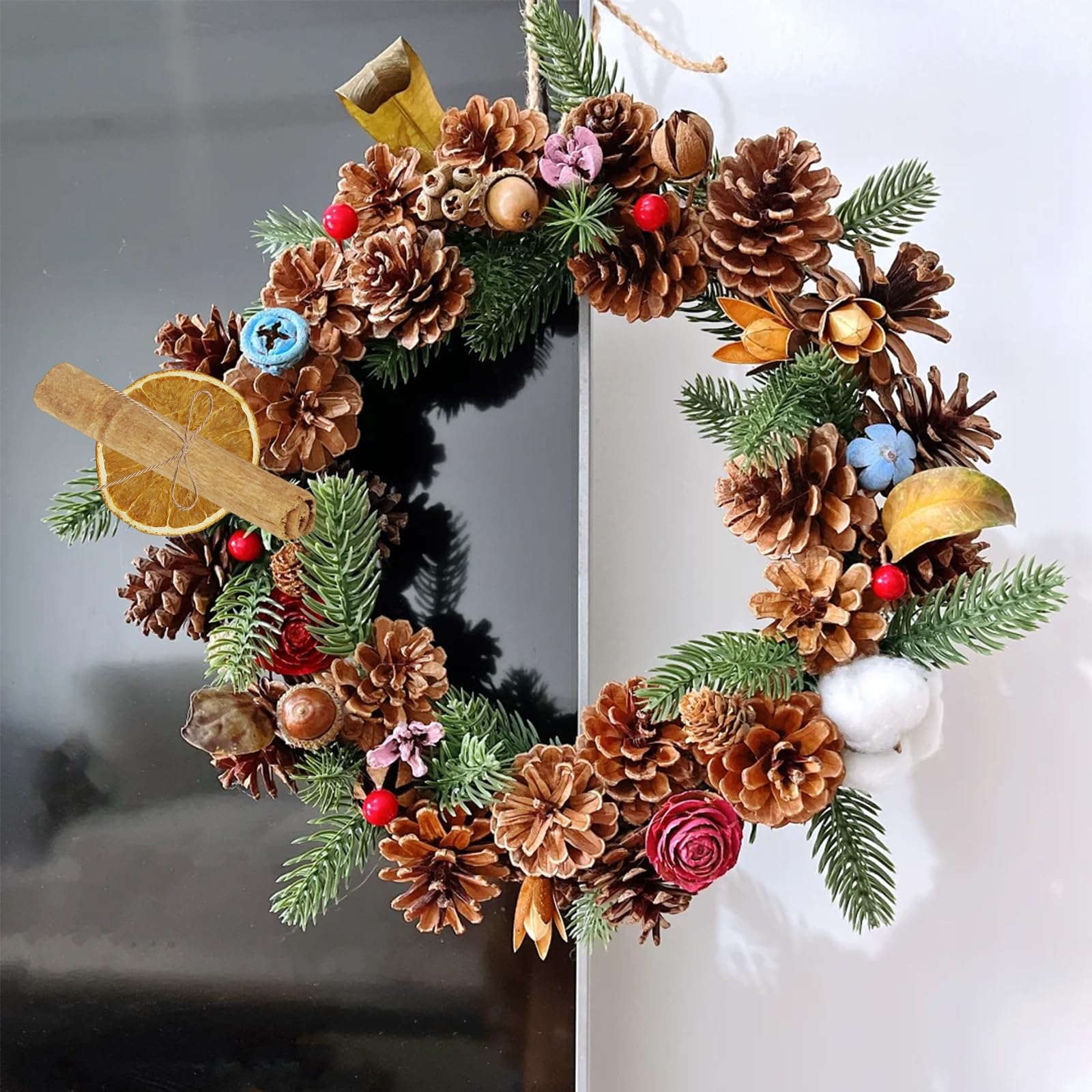 227 Pezzi Ghirlande Natalizie Decorative Natalizi Albero con Bastoncini di Cannella Bacche Pigne di Anice Stellato Fette di Arancia Secche con Corda di Canapa da 10 m Decorazioni Natalizie