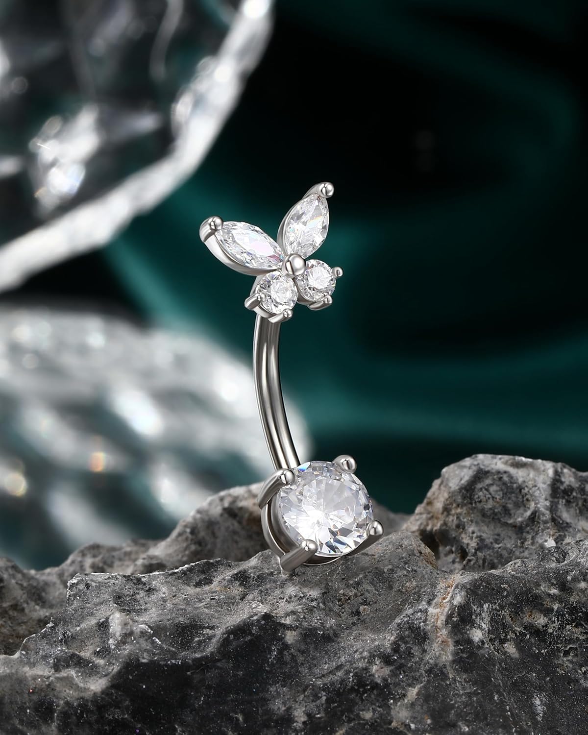 COCHARM 14G Butterfly Belly Button Rings Stud Silver Belly Navel Rings for Women Clear Belly Piercing Jewelry Stainless Steel - Image 4