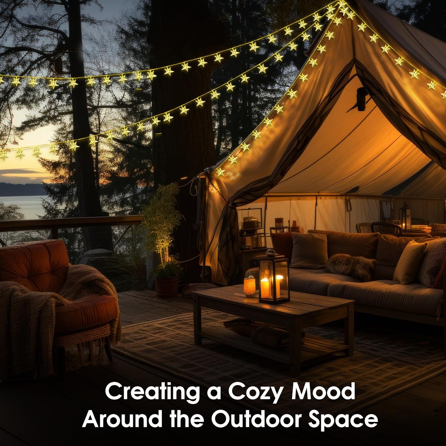 Solar Star Lights Outdoor Twinkle Decorative Star String 100LEDs Warm White | 8 Modes Yard Garden Patio Camping Tent RV Awning Playhouse Treehouse Decors
