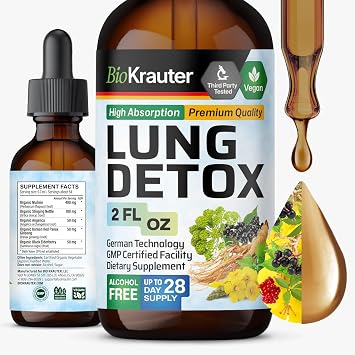 BIO KRAUTER 5-in-1 Lung Detox with Mullein, Stinging Nettle, Angelica, Ginseng, Black Elderberry Extracts for Immune & Respiratory Support - Lung Support Supplement 2 Fl.Oz., 28-Day Supply