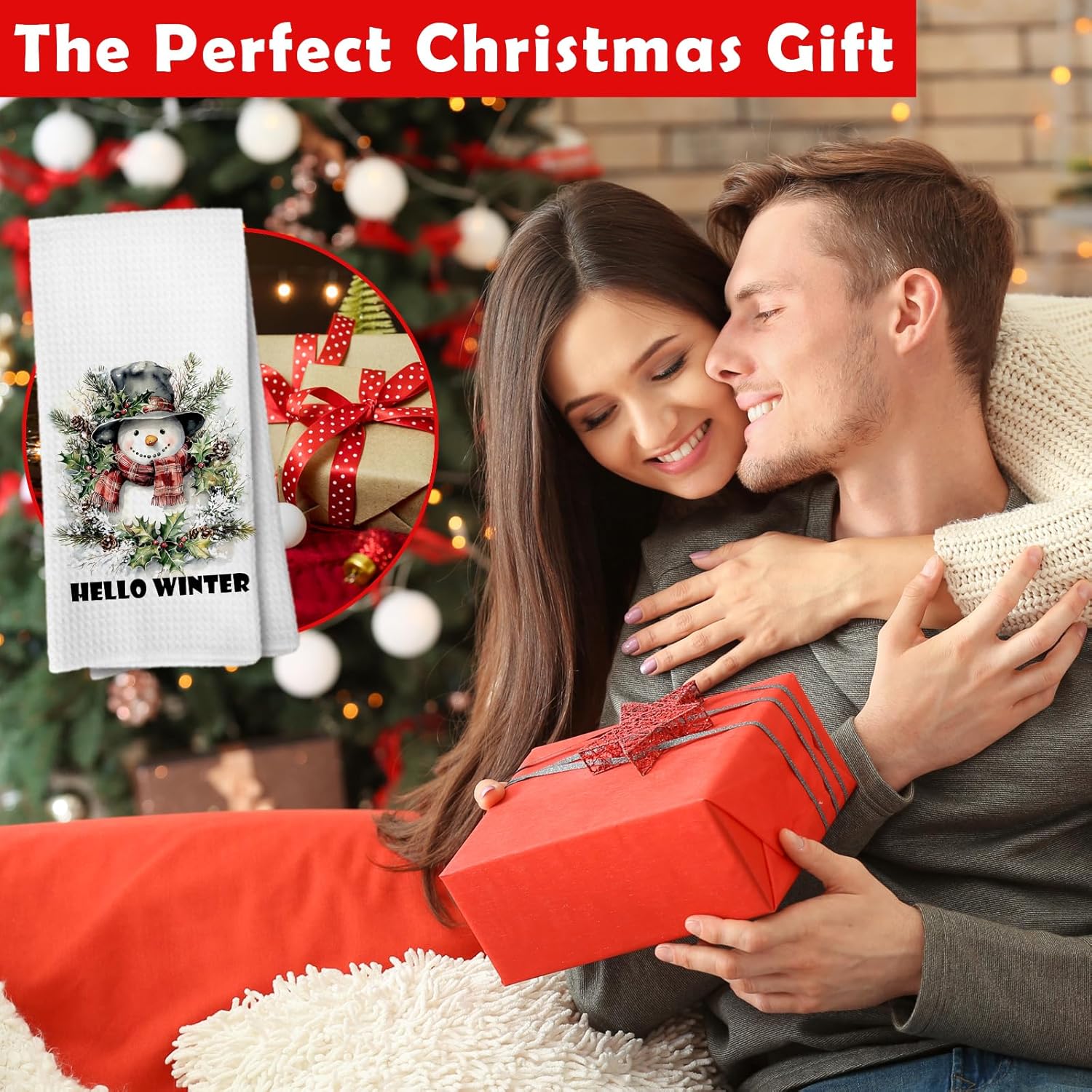 Christmas Winter Snowman Kitchen Dish Towels, Christmas Holly Pine Leaf Holiday Snowman Winter Hand Tea Towels for Kitchen Bathroom Decor, 16x24 Inch - Image 8