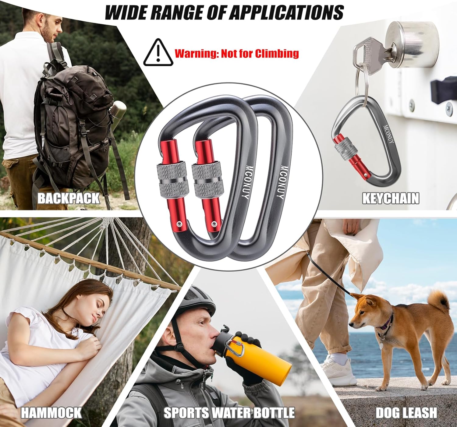 12kN Locking Carabiner Clips, Small Aluminium Carabiners Keychain, Heavy Duty Caribeaners for Camping, Hiking, Hammocks, Swings, Dog Leash, 2 Pcs - Image 6