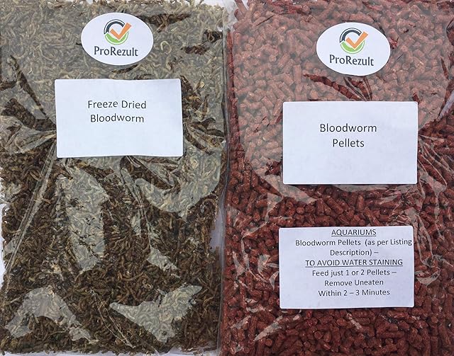 PROREZULT FREEZE DRIED BLOODWORM AND BLOODWORM PELLETS DUAL PACKS FLOATING AND SINKING TROPICAL FISH FOOD FOR AQUARIUM COMMUNITY FISH AND COLDWATER