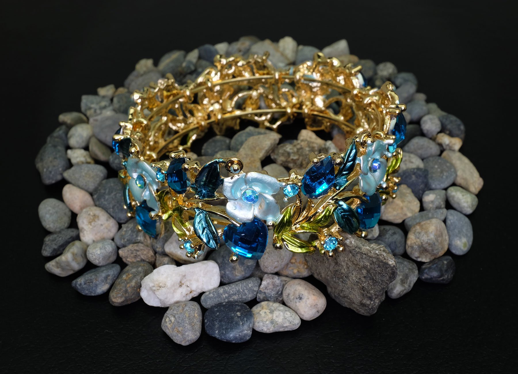 Falari - Brazalete con cuentas de cristal, diseño de flores, estilo vintage, pintado a mano