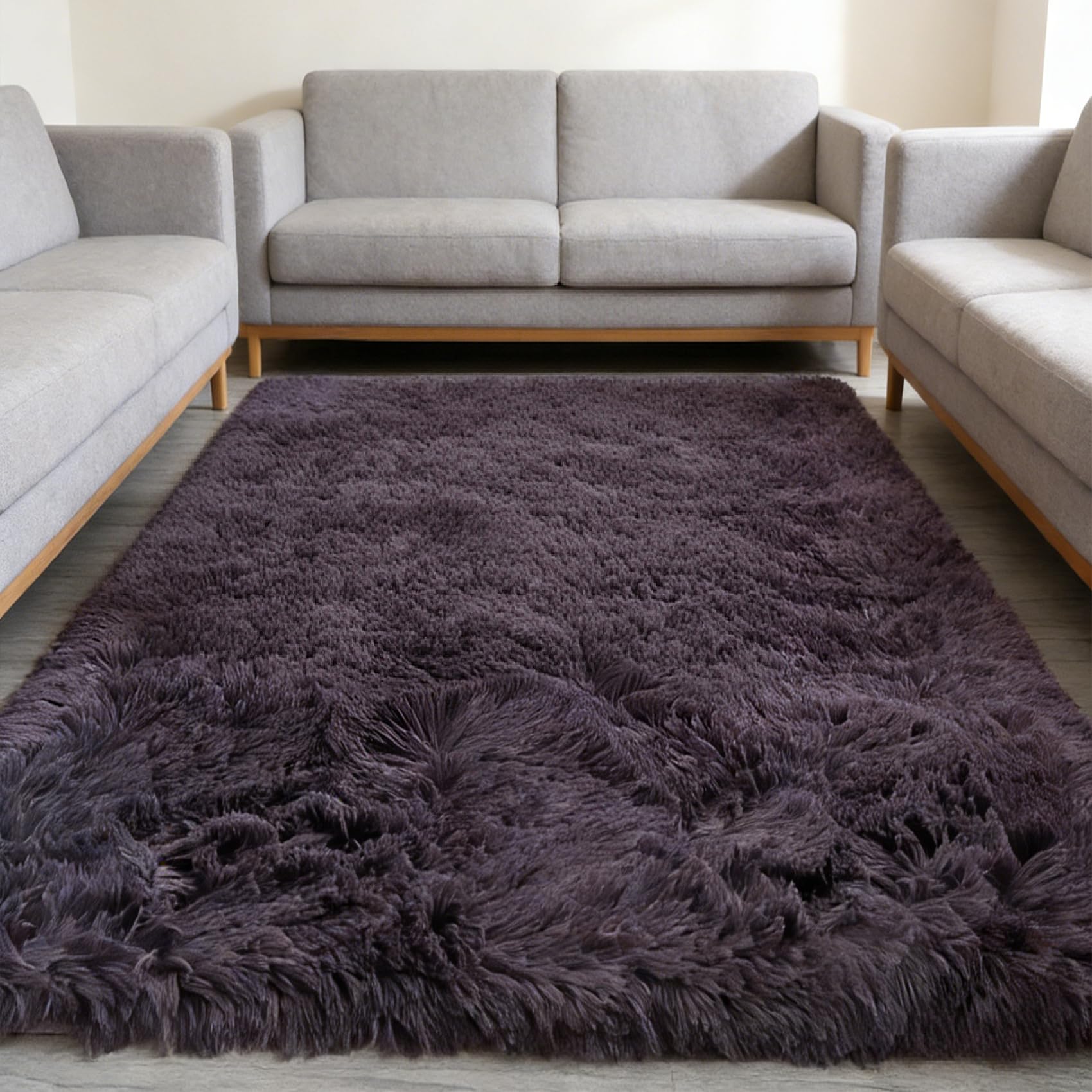 Tapis chambre enfant 110x270 cm grand tapis salon gris violet moderne doux