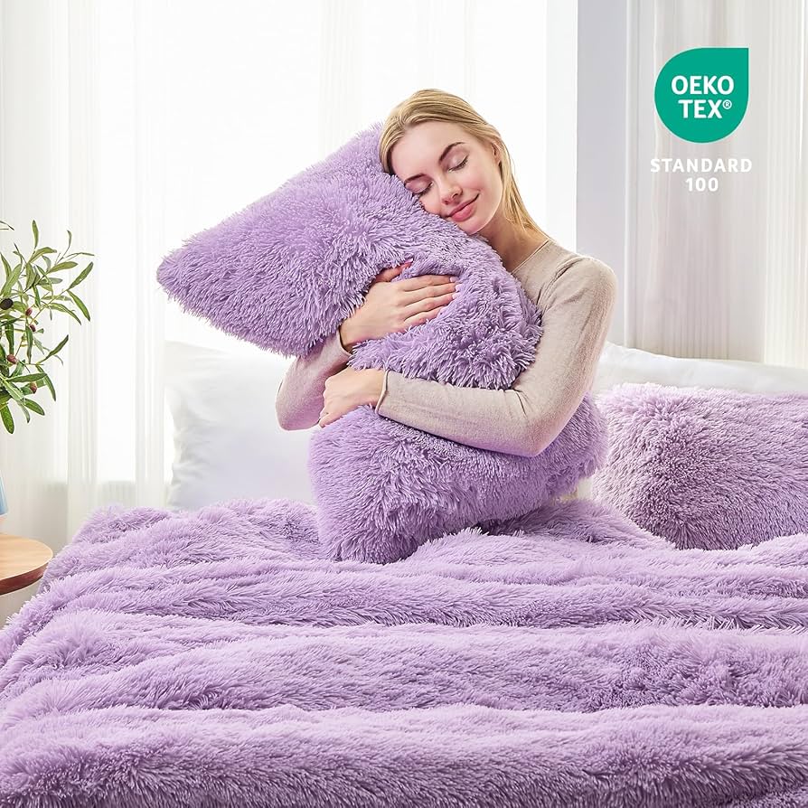 Amazon.com: EMME Plush Shaggy Purple Duvet Cover Set Twin Size 2