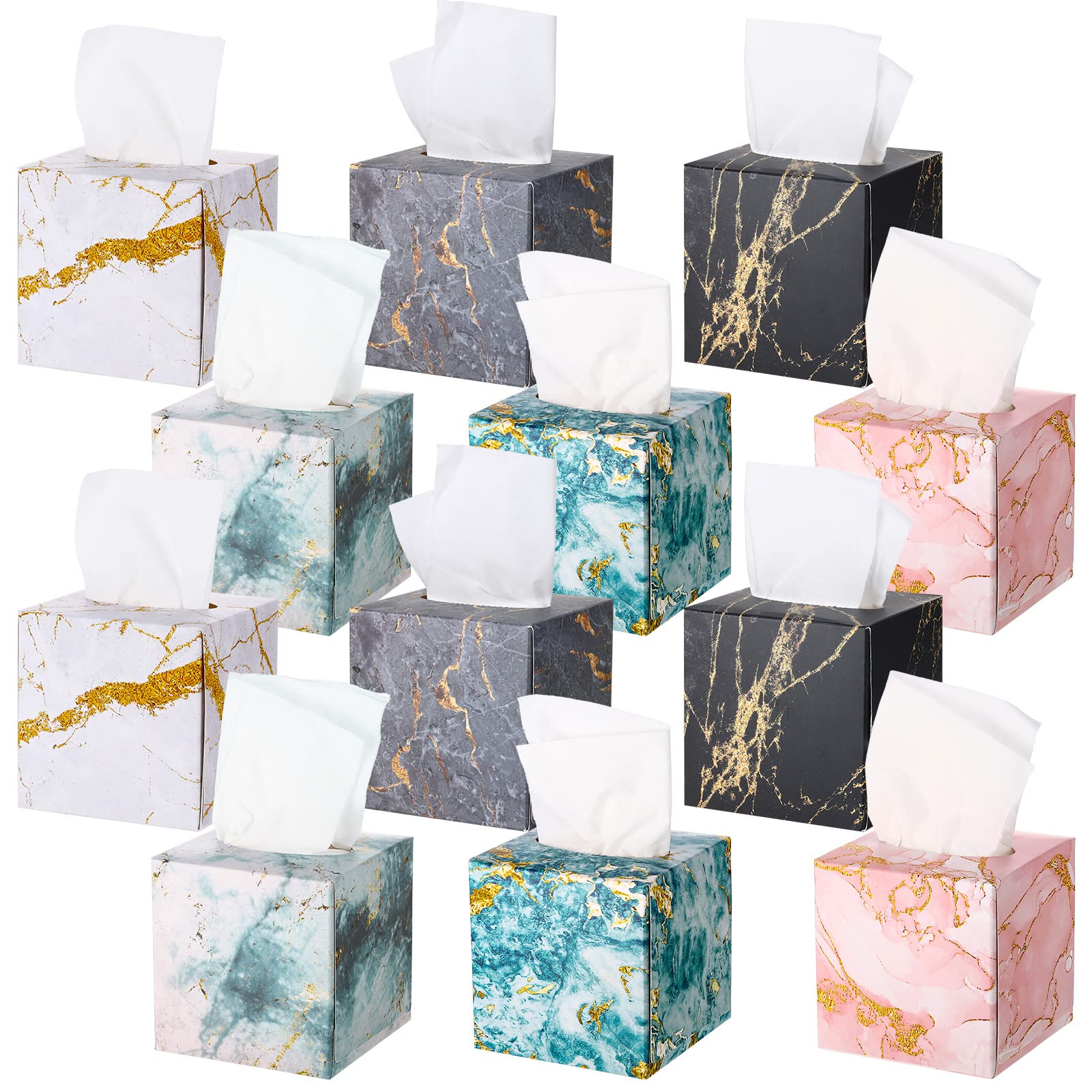Photo 1 of 24 Pcs Square Tissues Cube Box Travel Tissue Box with 50 Counts Soft Facial Tissues Pocket Tissues Car Tissue Holder for Car Toilet Household (Simple Marble Style)